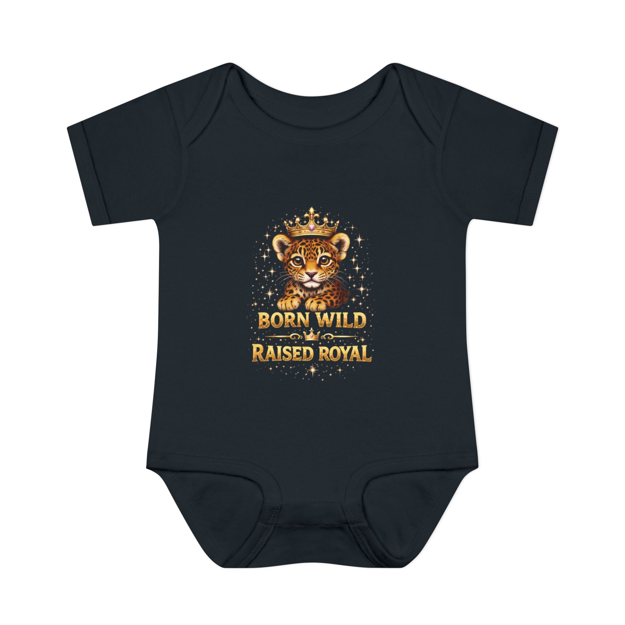 Baby Bodysuit – “Born Wild Raised Royal” Jaguar Cub Graphic Infant Onesie