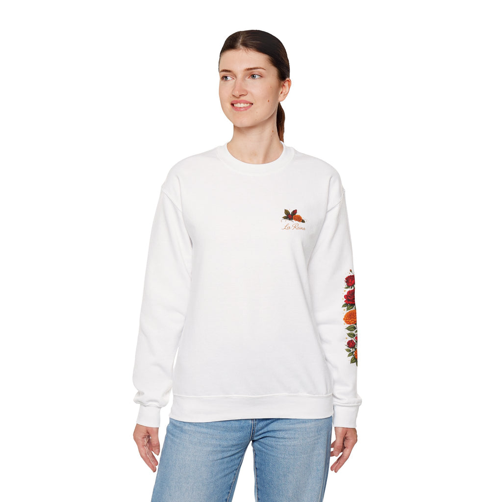 Crewneck Sweatshirt — "Con la Fuerza de una Reina" Floral Crown Design