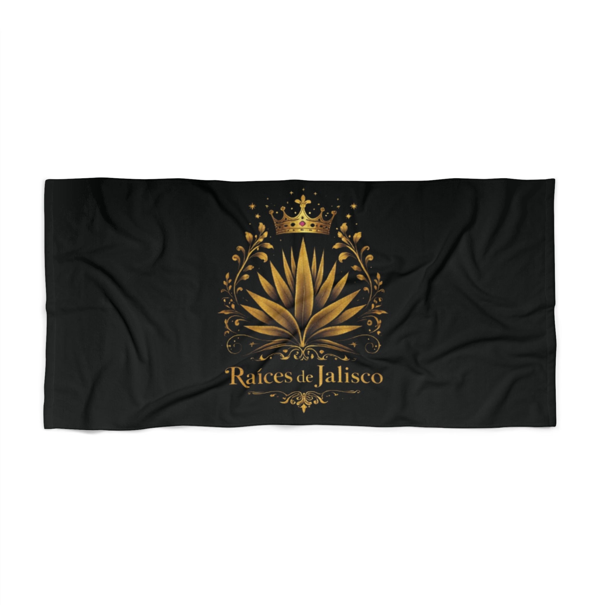 Beach Towel - Raíces de Jalisco Gold Agave Crown Design