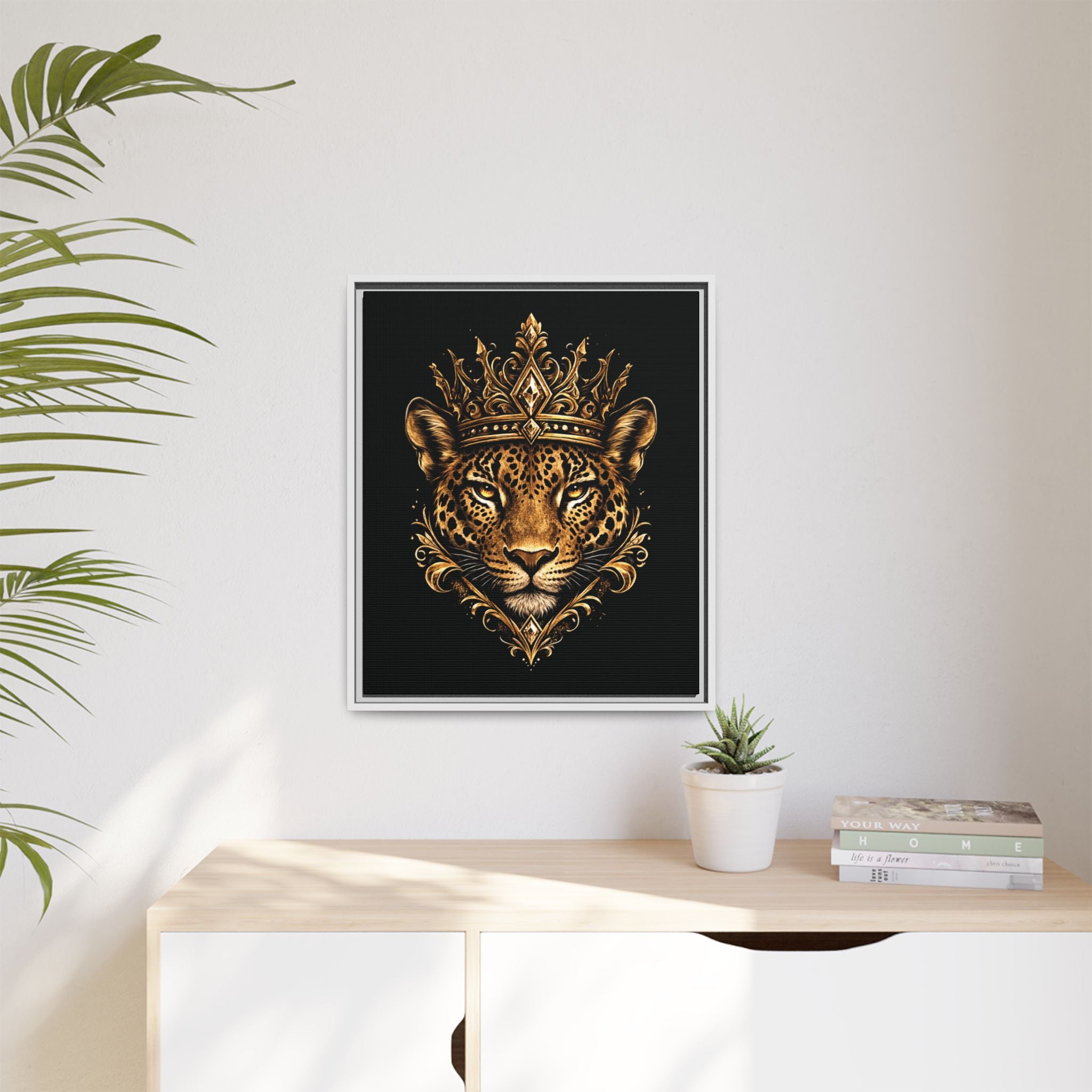 Golden Crowned Jaguar Matte Framed Canvas