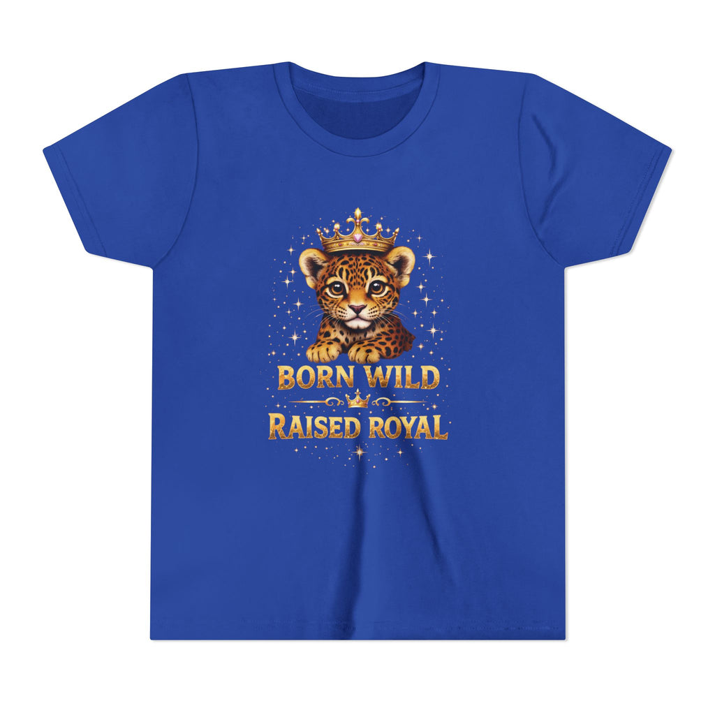 Youth Tee — "Born Wild Raised Royal" Crowned Jaguar Cub Kids T-Shirt