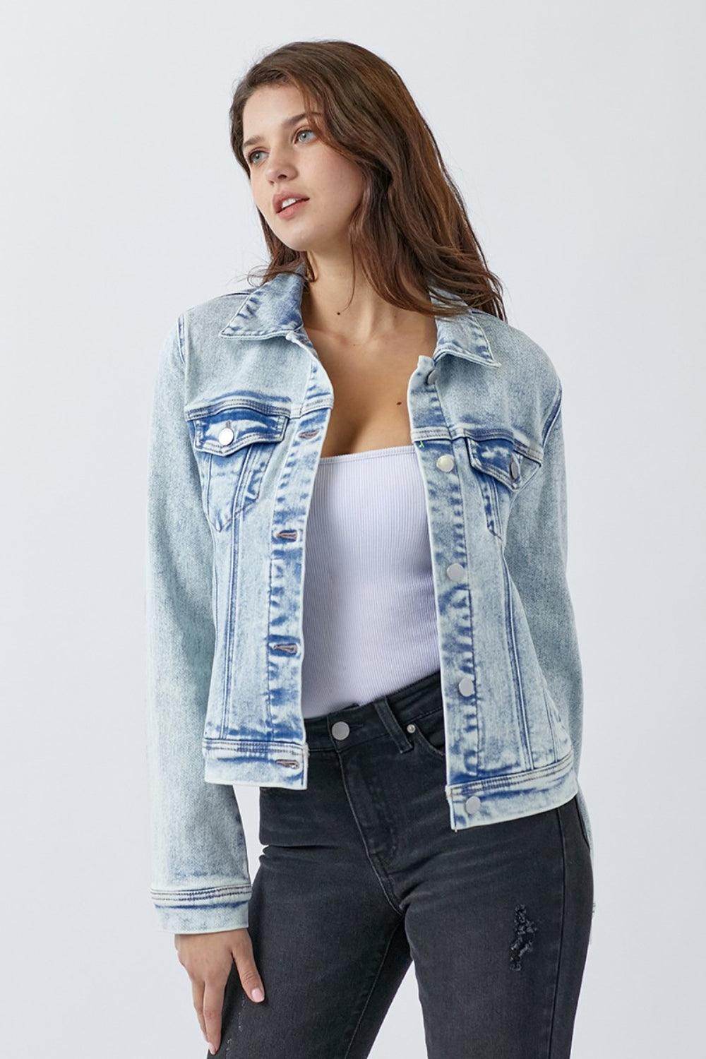 RISEN Button Up Washed Denim Jacket for Casual Style