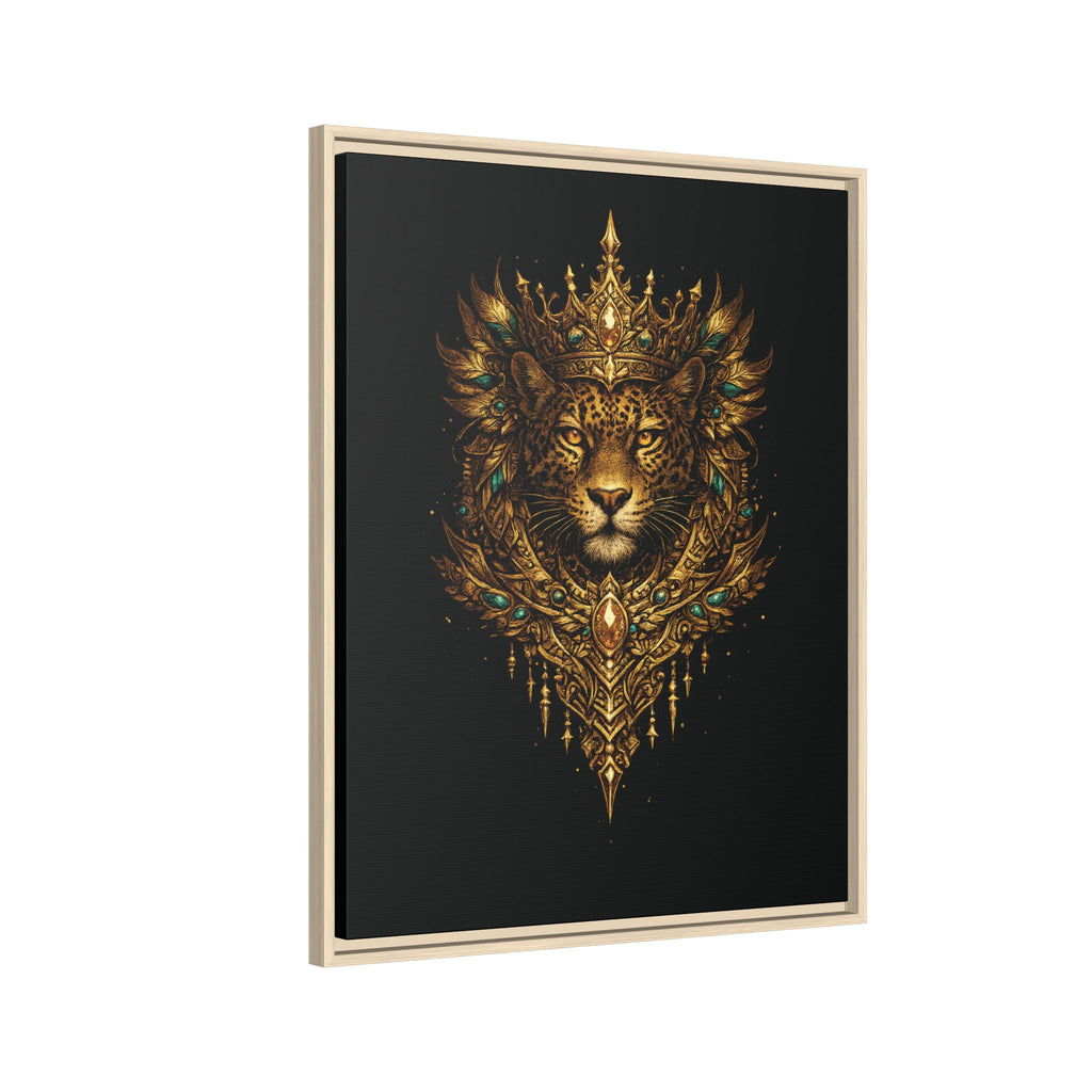 Golden Crowned Jaguar Canvas Art — Gold Crowned Lion Matte Framed Print