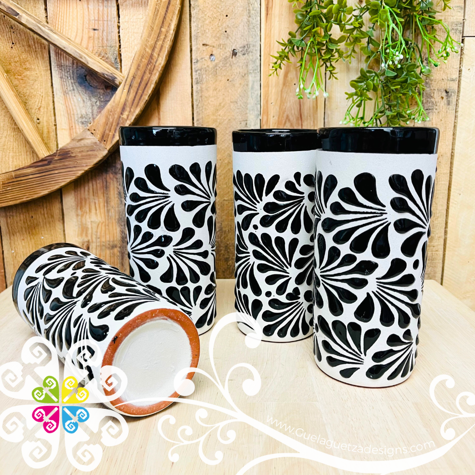 Set of 4 Black with Engobe Espiga Cilindro Tall Cup - Set Clay Cup