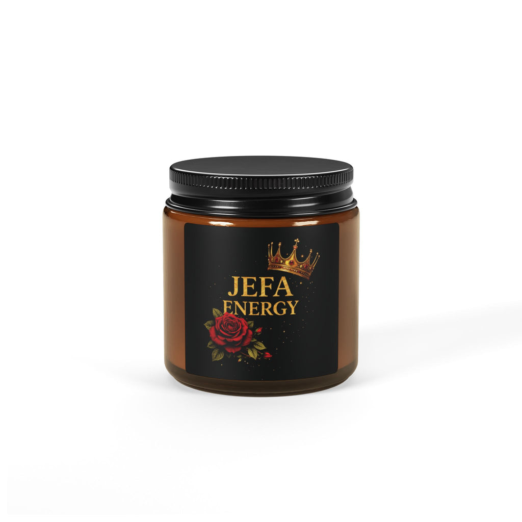 Jefa Energy Soy Candle — Amber Jar Scented Candle with Rose & Crown Design