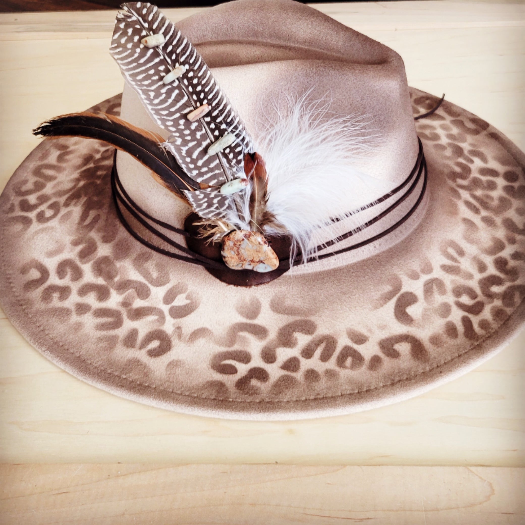 Hand-Painted Leopard Boho Western Cowgirl Hat & Band-Brown 986s