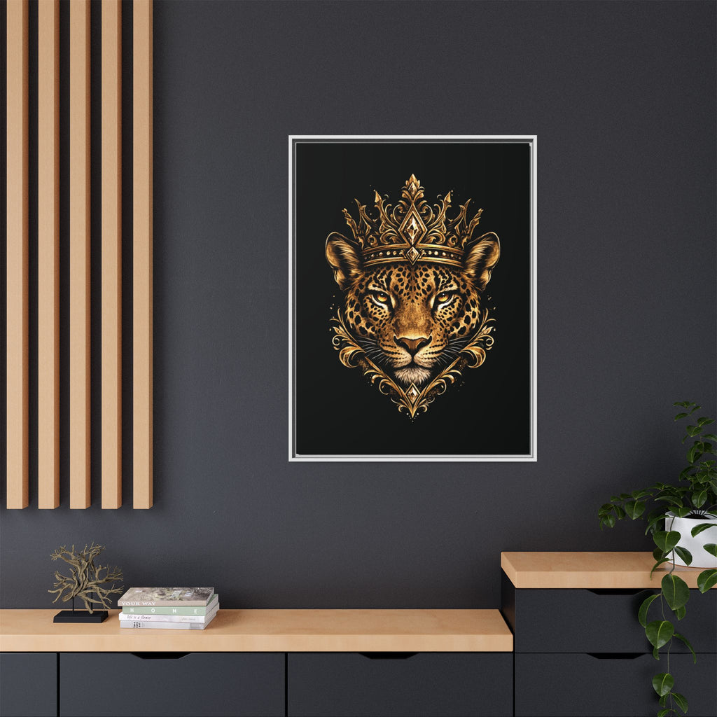 Golden Crowned Jaguar Matte Framed Canvas