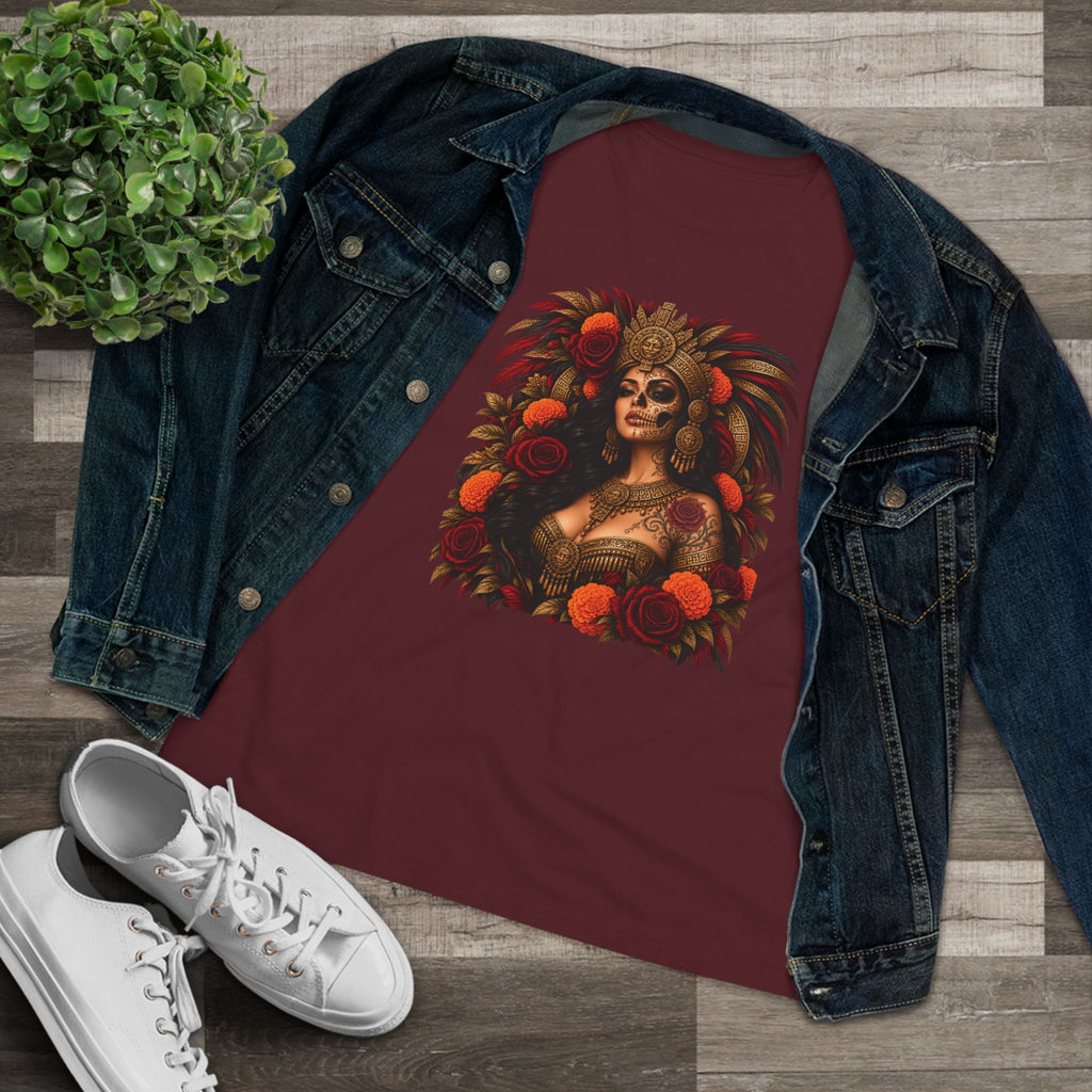 Reina Azteca: Entre Rosas y Cempasúchil | Women's Cotton Tee