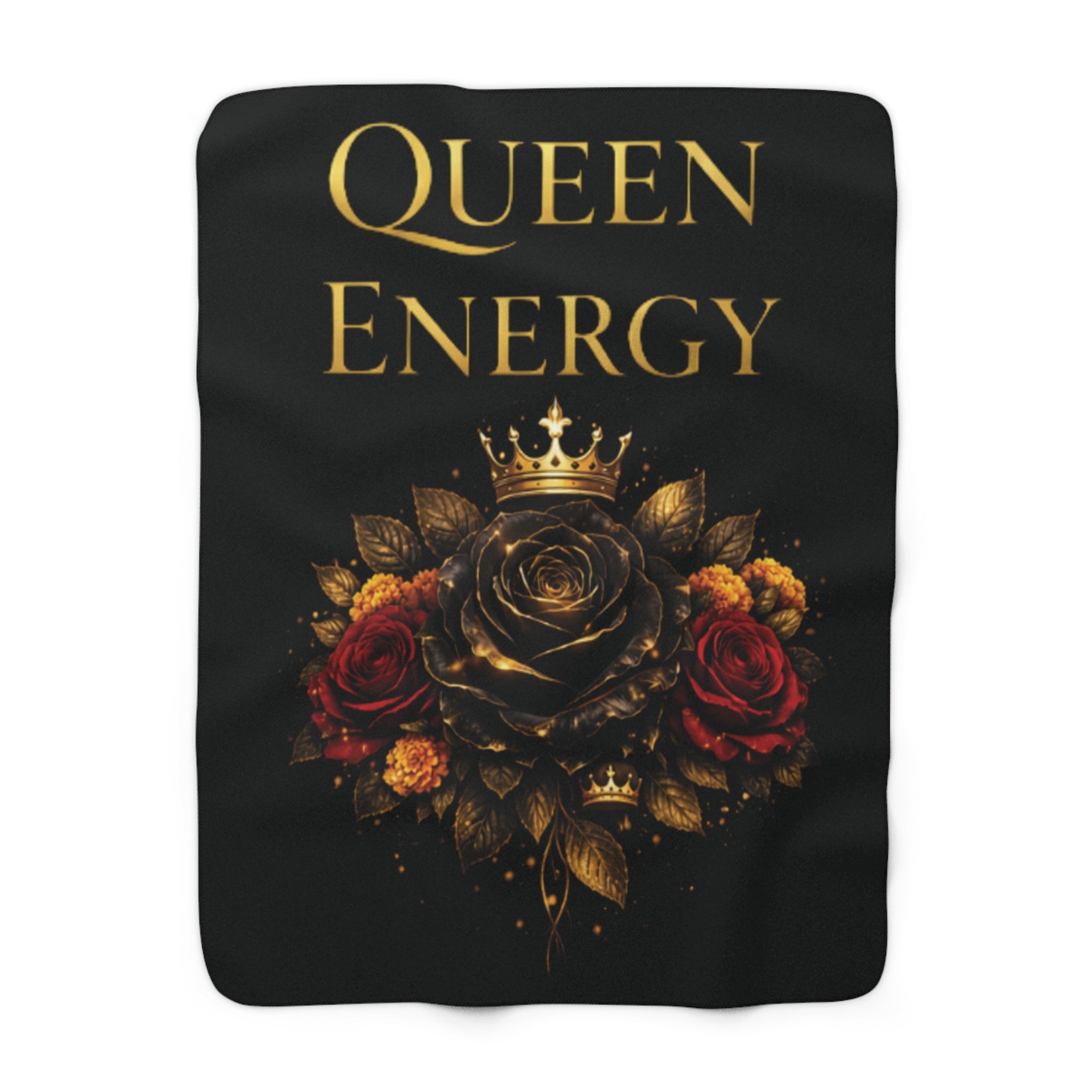 Queen Energy Sherpa Blanket — Luxurious Crown & Rose Fleece Throw