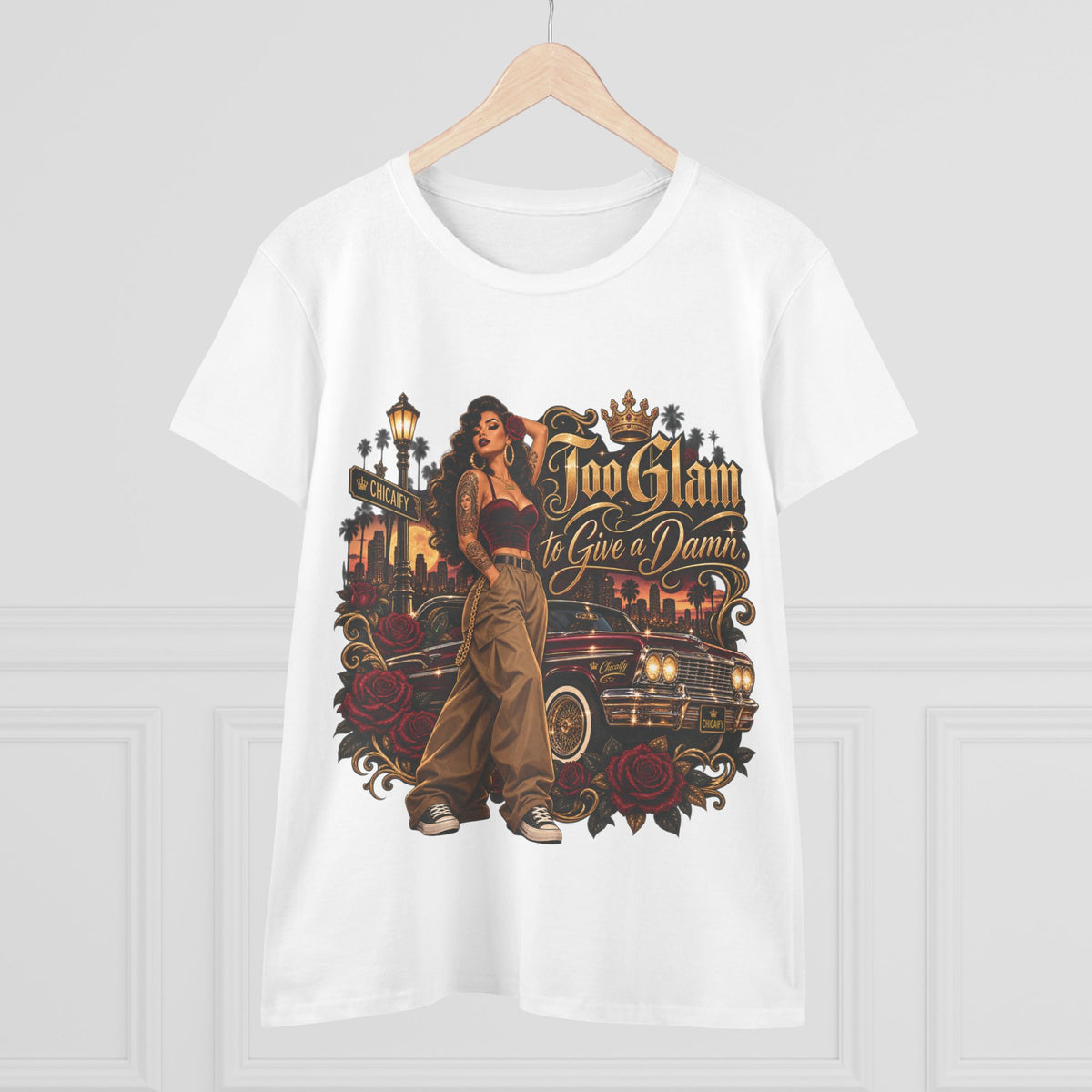 Chola Lux – Too Glam to Give a Damn | Women's Midweight Cotton Tee