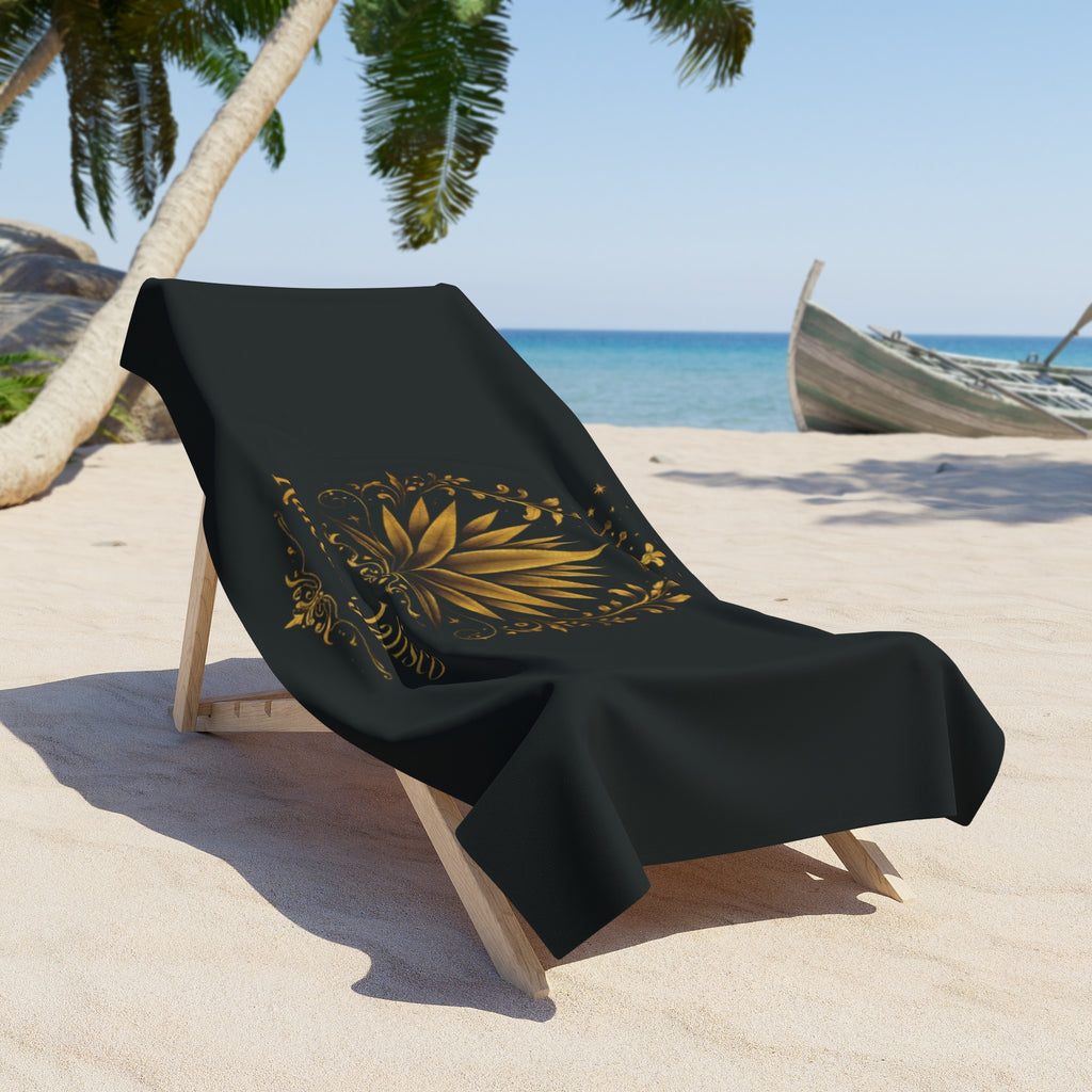 Beach Towel - Raíces de Jalisco Gold Agave Crown Design