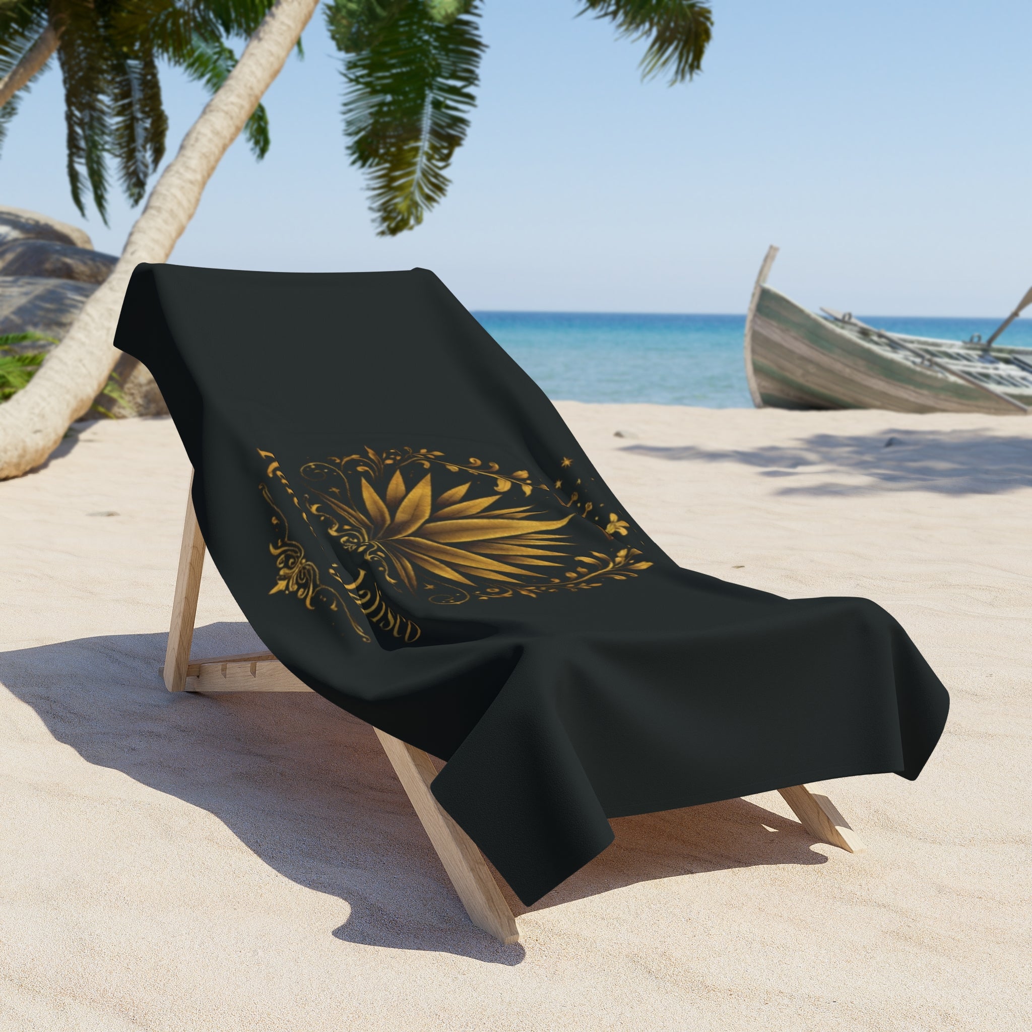 Beach Towel - Raíces de Jalisco Gold Agave Crown Design
