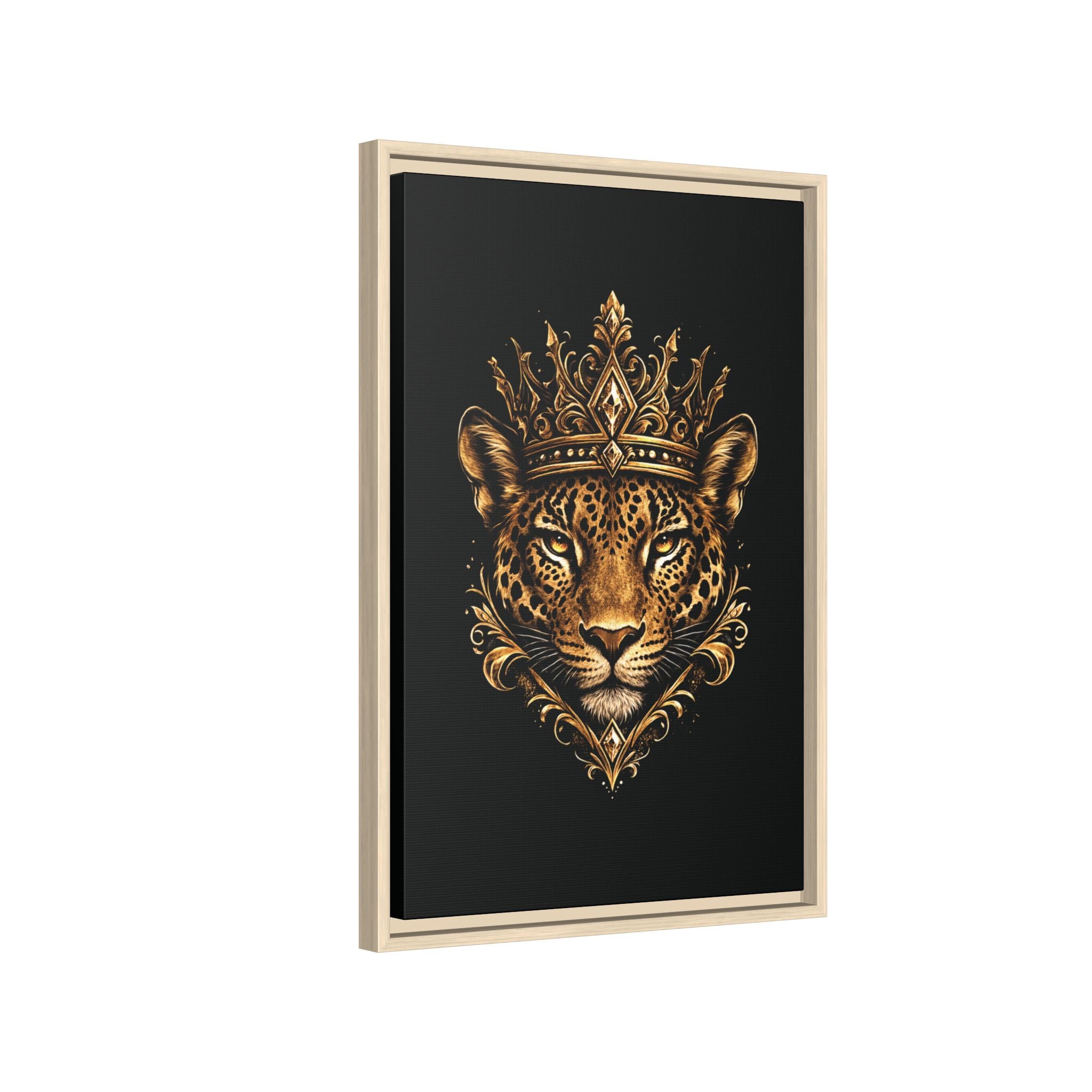 Golden Crowned Jaguar Matte Framed Canvas