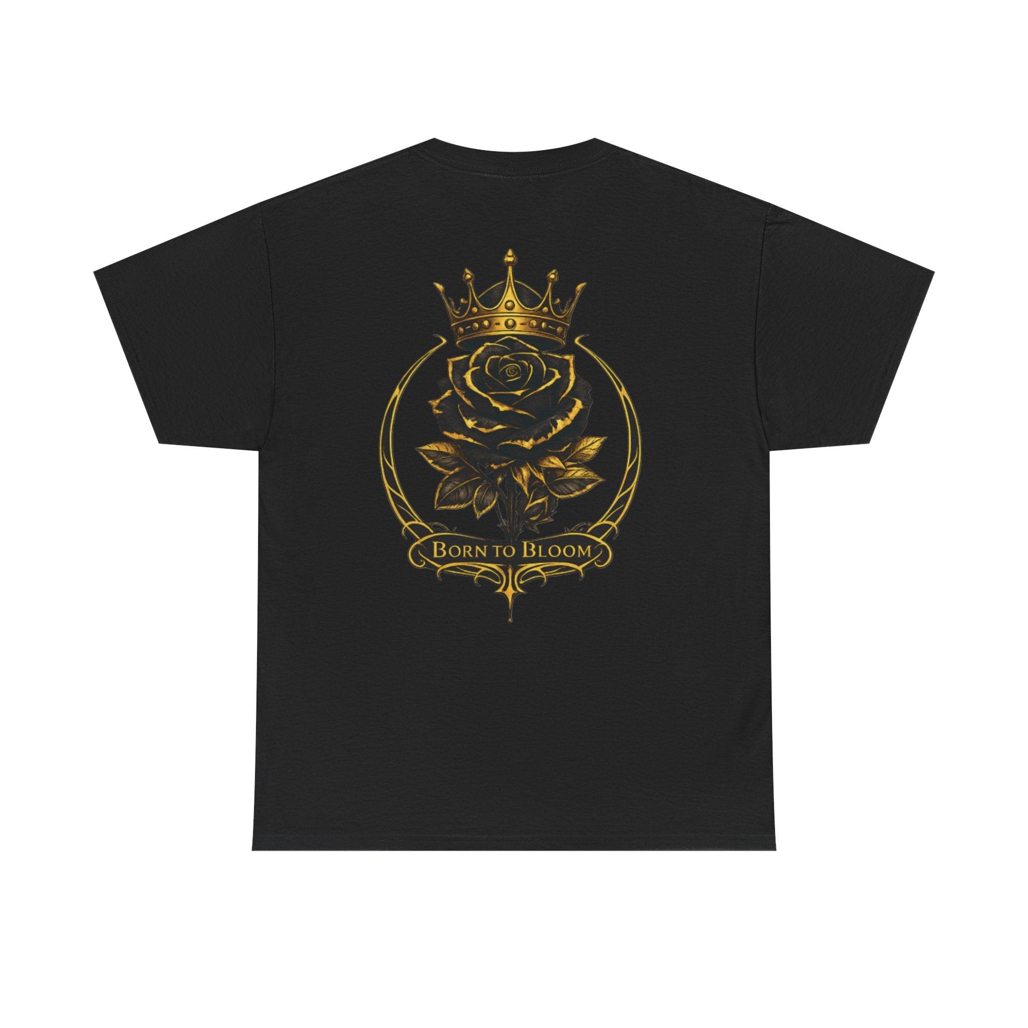 Born to Bloom Rose Crown Tee | Black Gold Floral Graphic