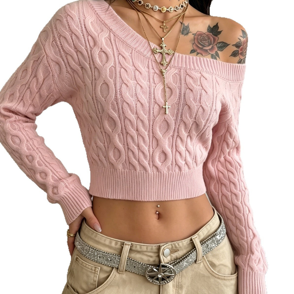Fitted Off-Shoulder Ribbed Knit Top