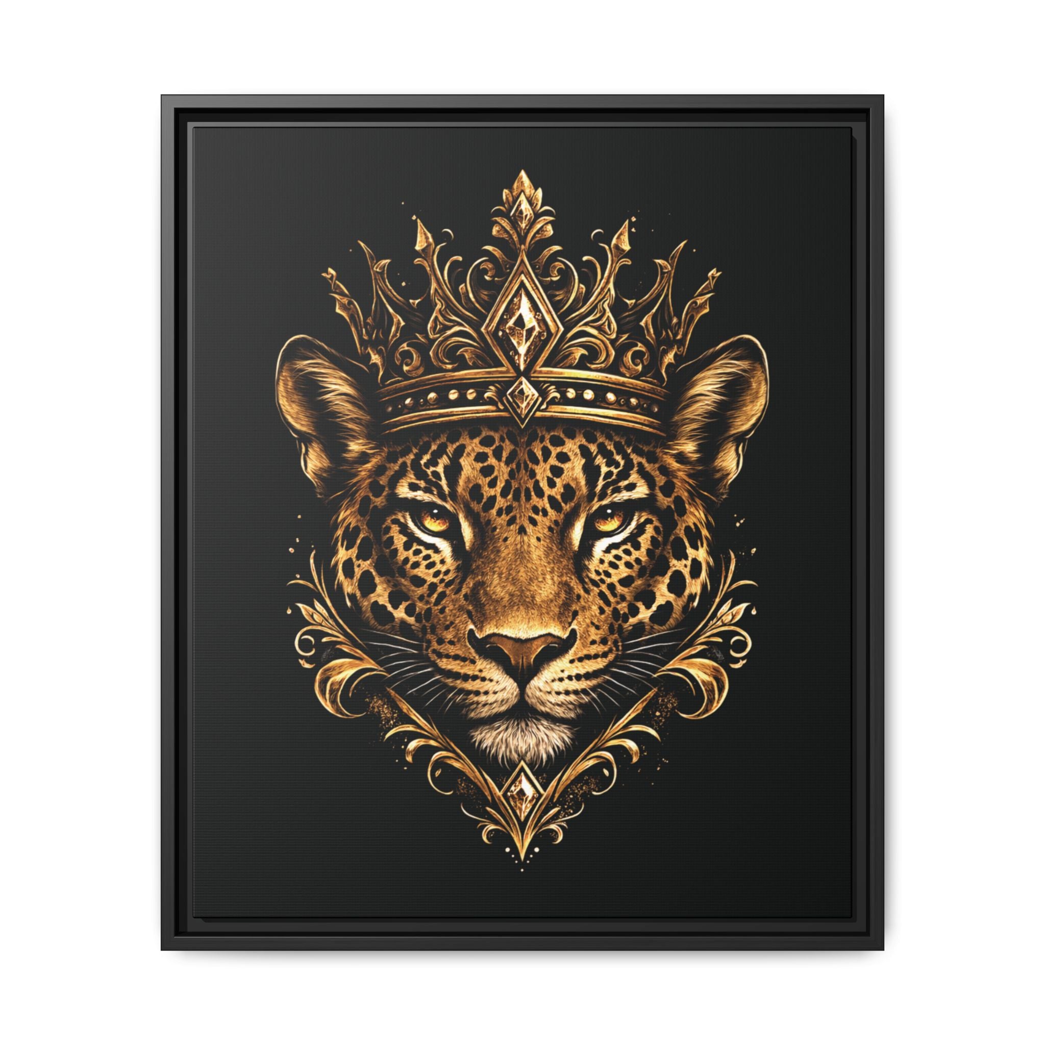 Golden Crowned Jaguar Matte Framed Canvas