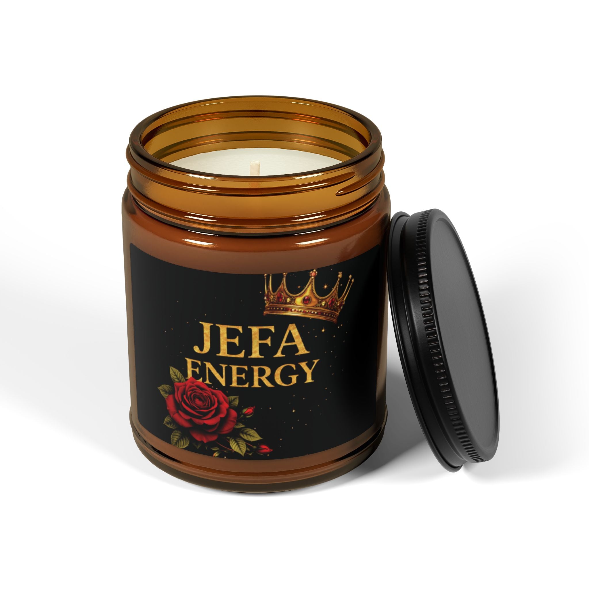 Jefa Energy Soy Candle — Amber Jar Scented Candle with Rose & Crown Design