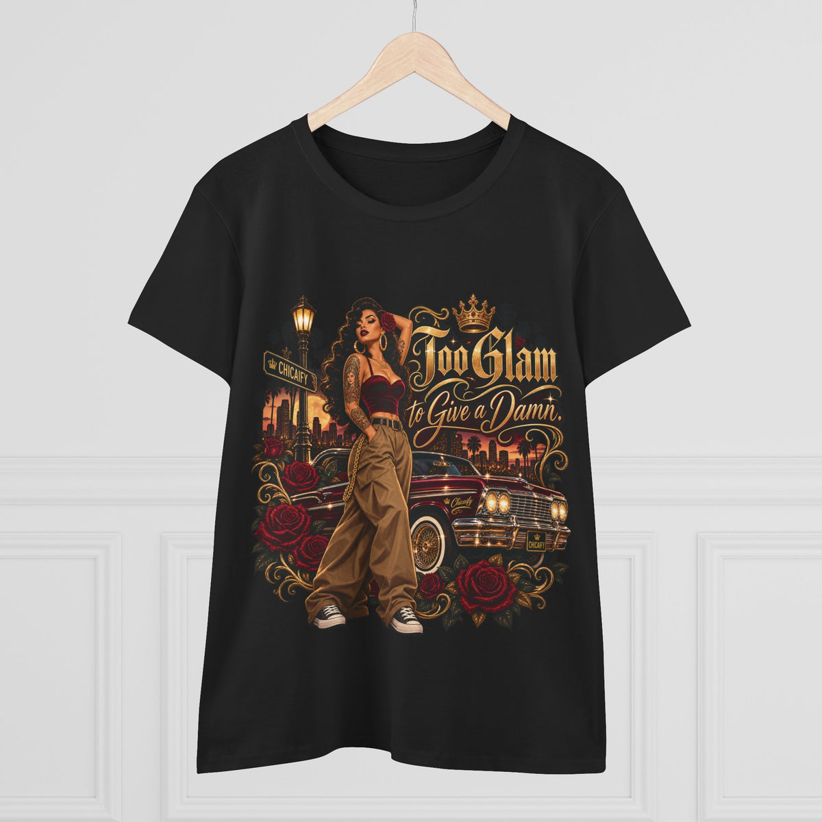 Chola Lux – Too Glam to Give a Damn | Women's Midweight Cotton Tee