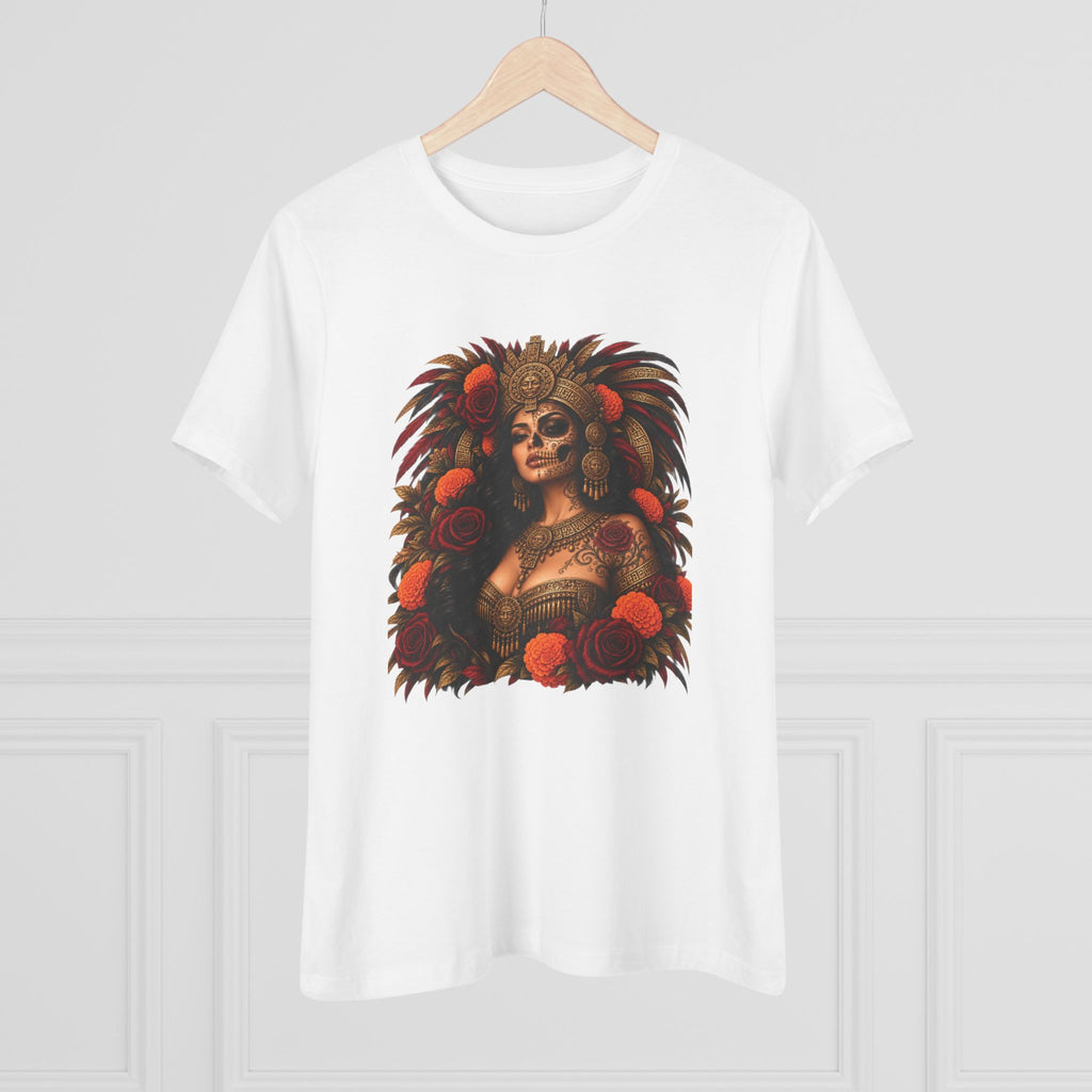Reina Azteca: Entre Rosas y Cempasúchil | Women's Cotton Tee