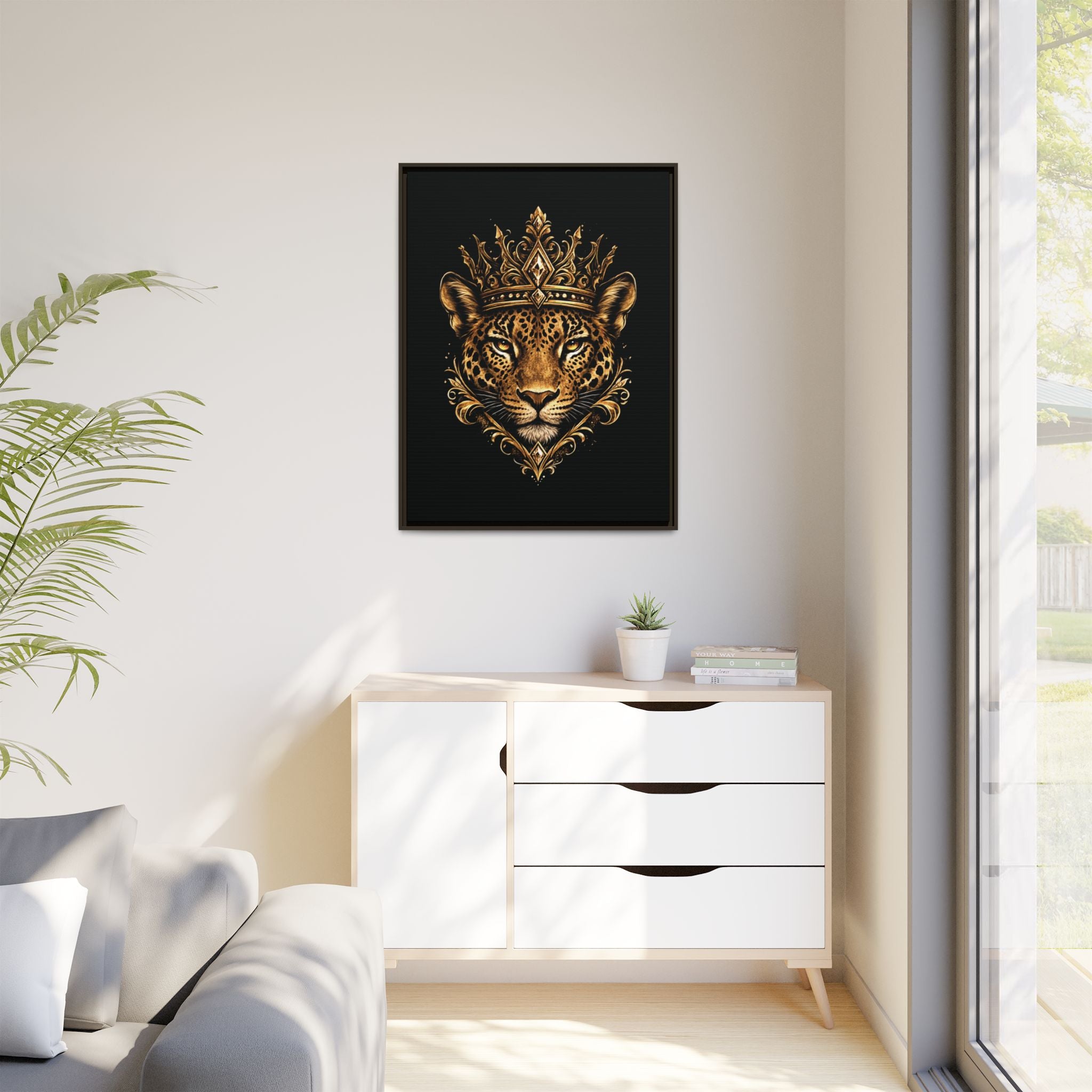 Golden Crowned Jaguar Matte Framed Canvas