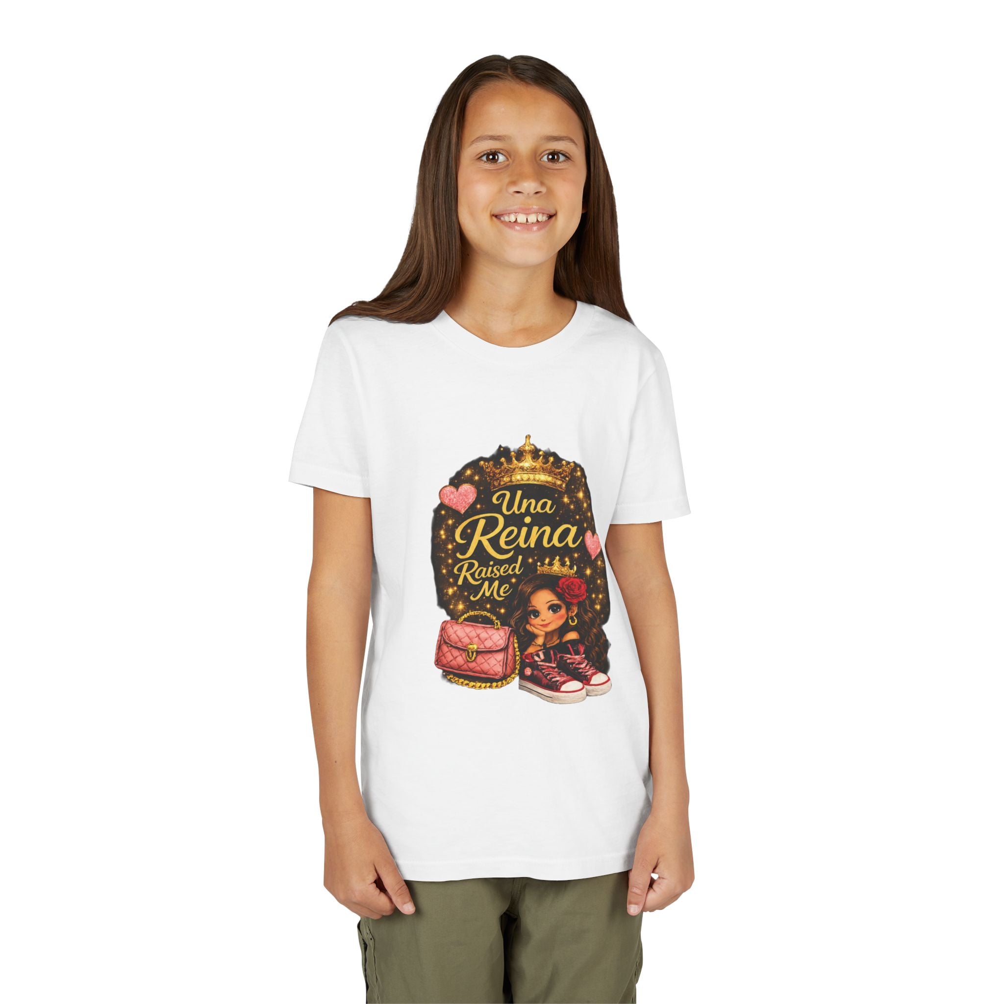 Youth Tee - "Una Reina Raised Me" Cute Princess Graphic Kids Shirt