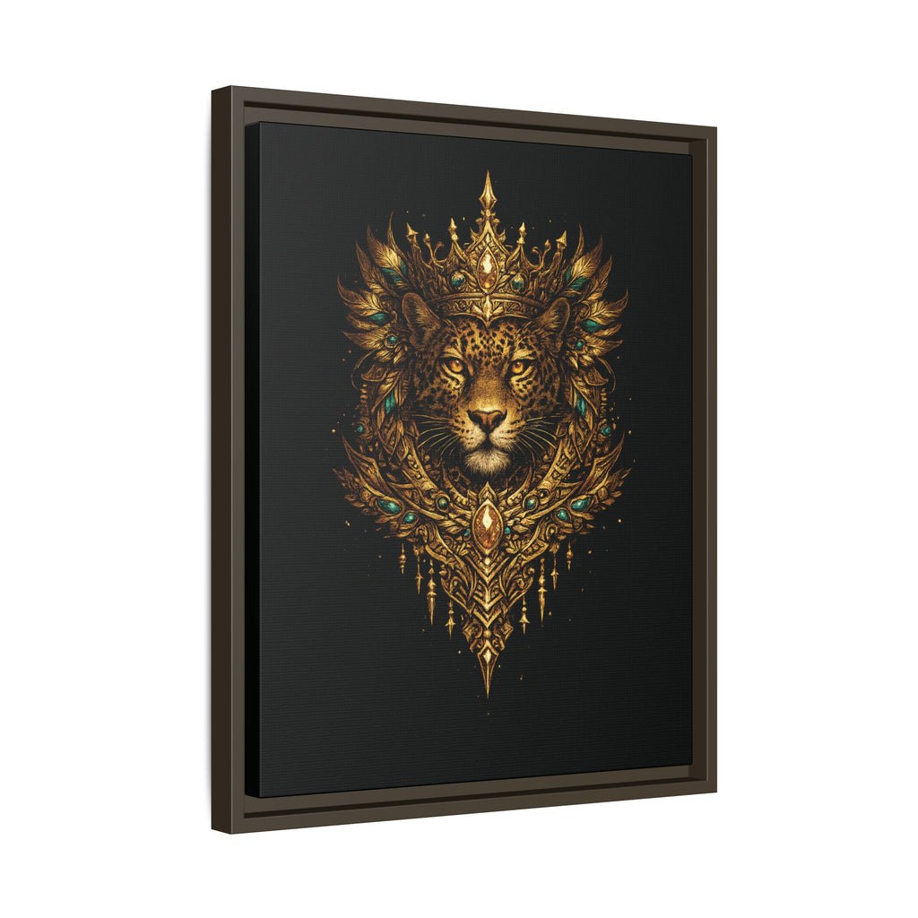 Golden Crowned Jaguar Canvas Art — Gold Crowned Lion Matte Framed Print