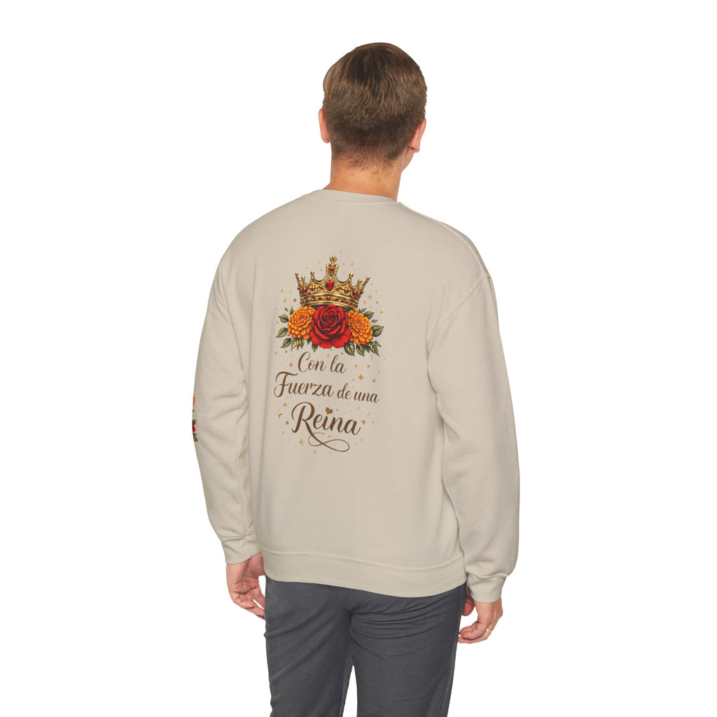 Crewneck Sweatshirt — "Con la Fuerza de una Reina" Floral Crown Design