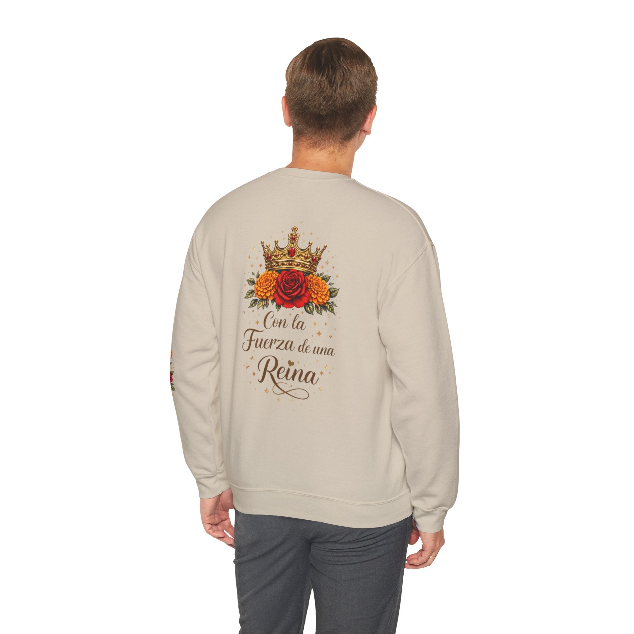 Crewneck Sweatshirt — "Con la Fuerza de una Reina" Floral Crown Design