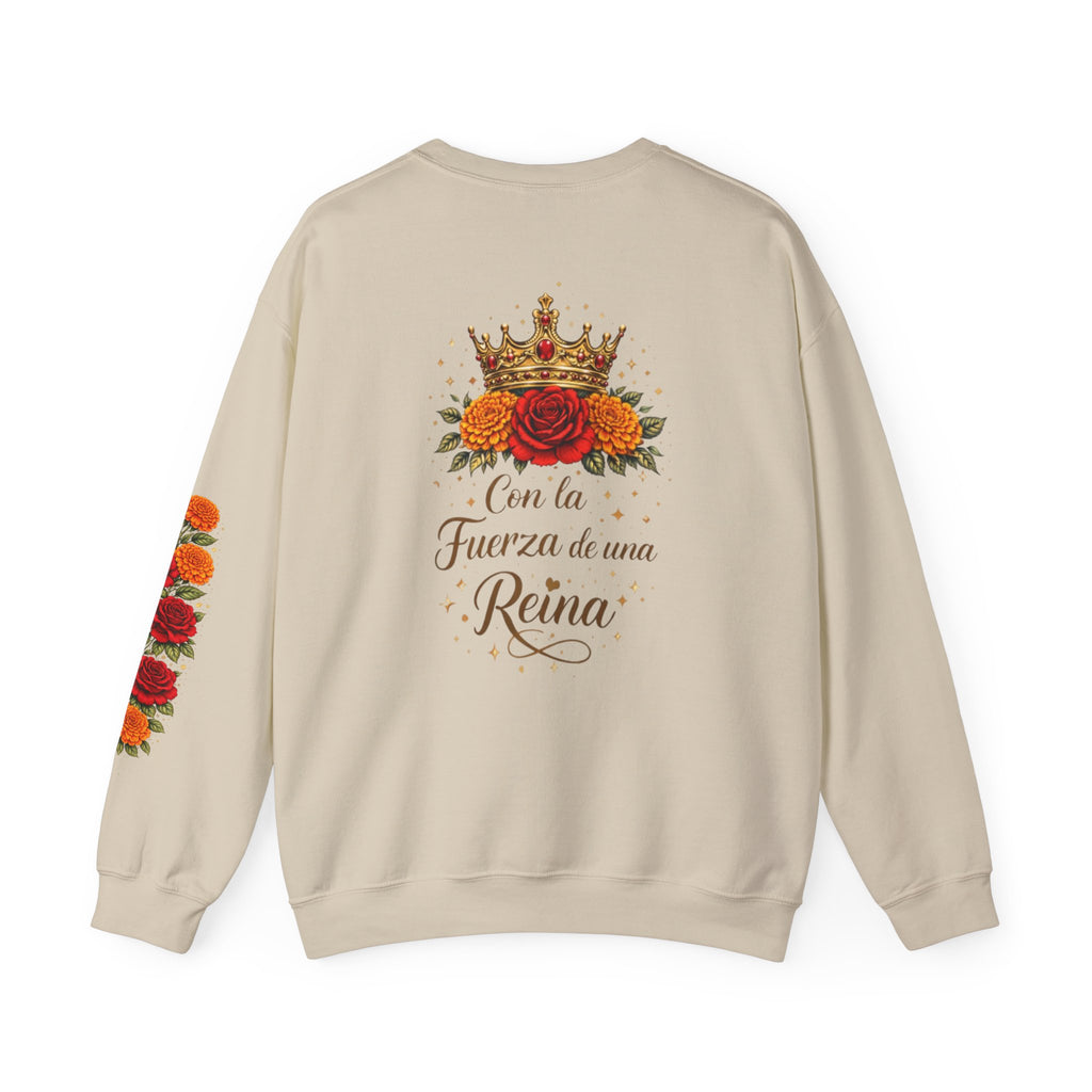 Crewneck Sweatshirt — "Con la Fuerza de una Reina" Floral Crown Design