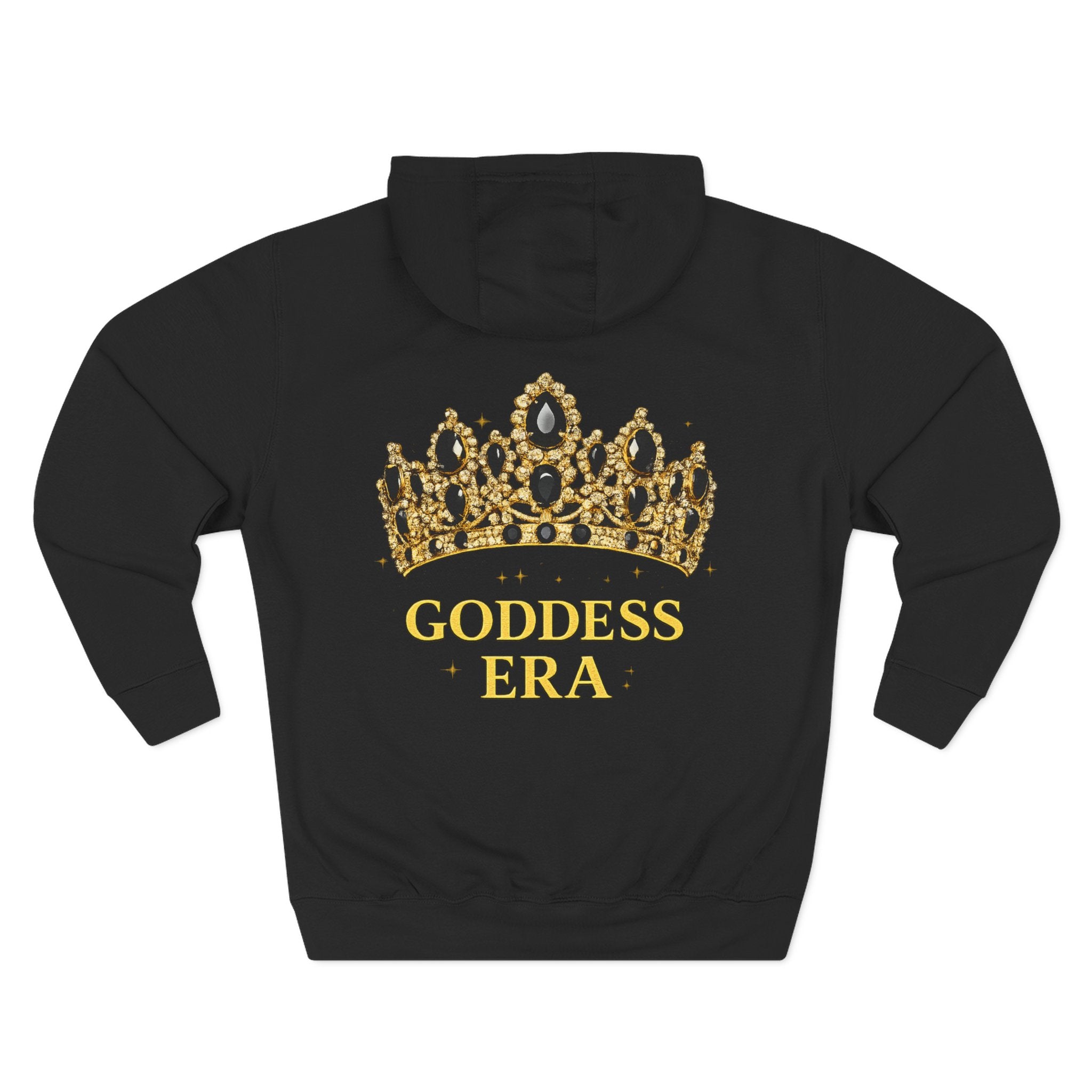 Goddess Era Hoodie — Gold Crown Chest & Back Graphic
