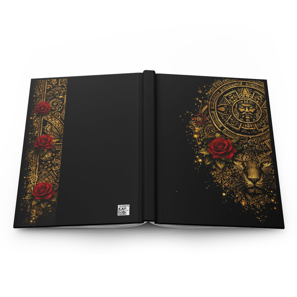 Aztec Lion & Red Rose Hardcover Journal — Gold Ornamental Sketchbook
