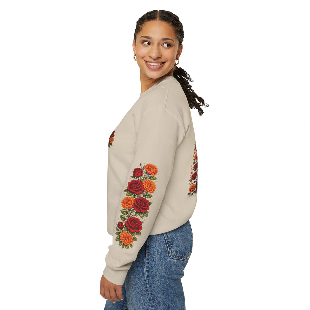 Day of the Dead Skull Crewneck Sweatshirt — Floral Sugar Skull Backprint