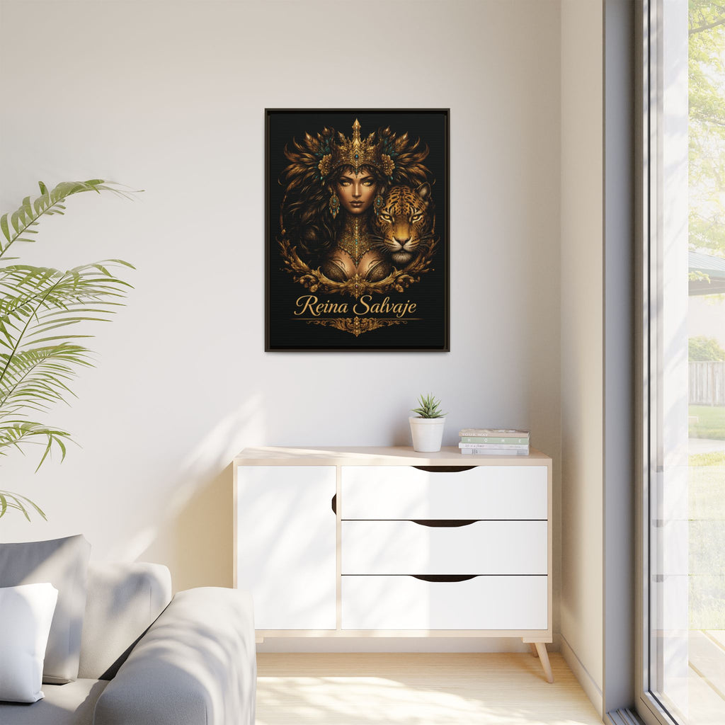 Reina Salvaje Matte Framed Canvas Art — Golden Goddess & Tiger Wall Decor
