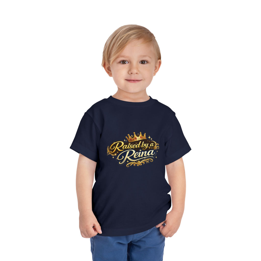 Toddler Tee – "Raised by a Reina" Gold Crown Design