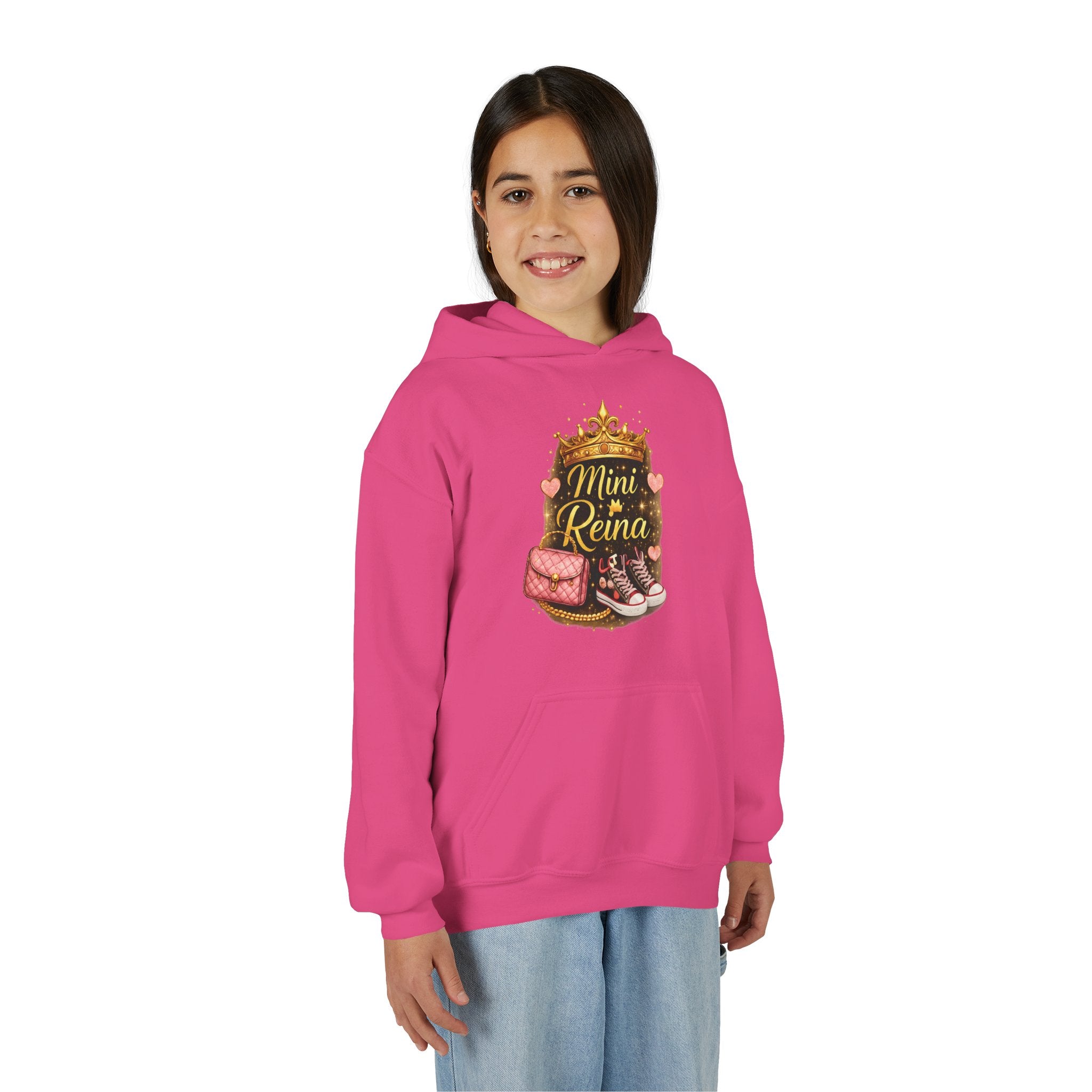 Youth Hoodie — "Mini Reina" Crown & Sneakers Graphic
