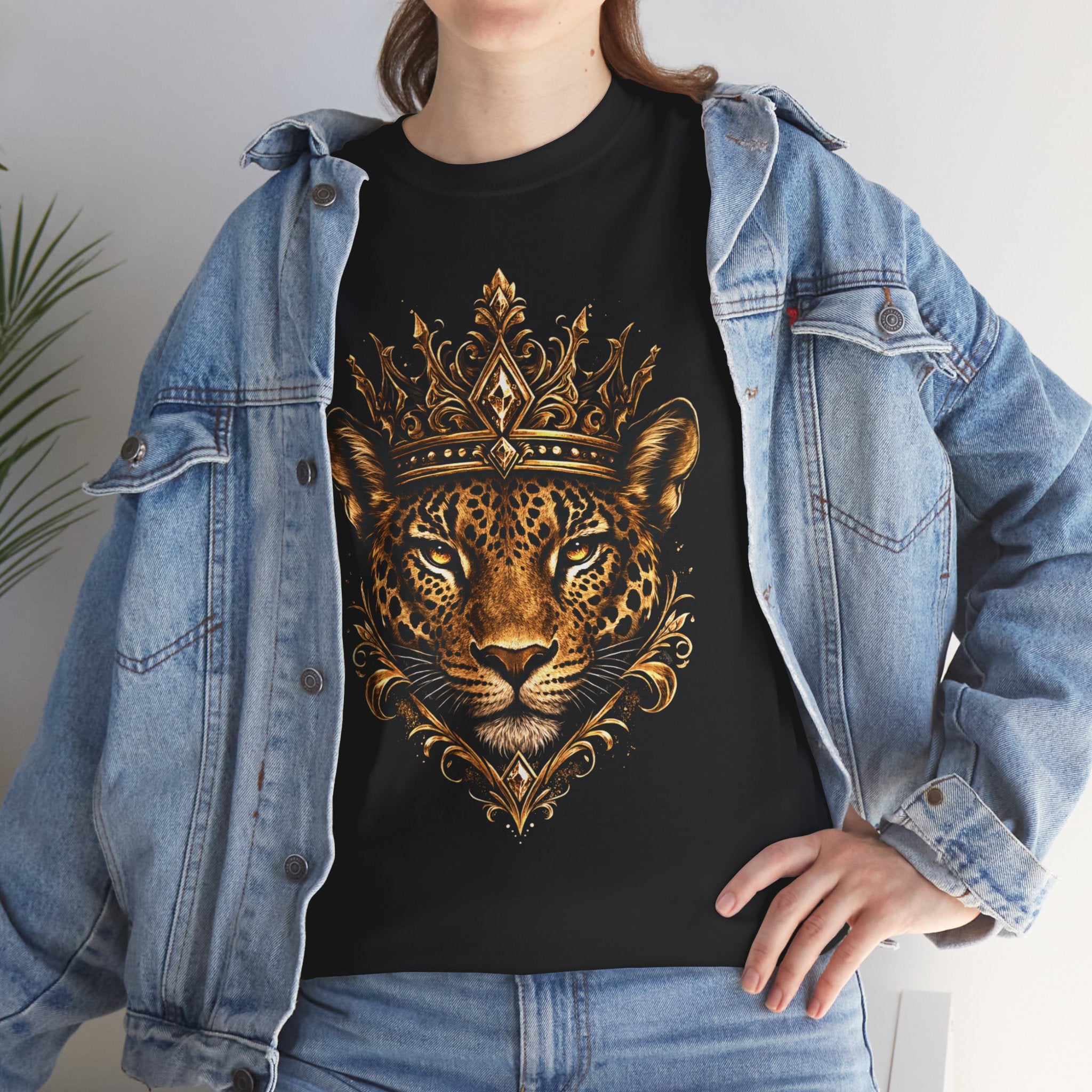 Golden Jaguar Crown T-Shirt | Regal Animal Queen Graphic Tee