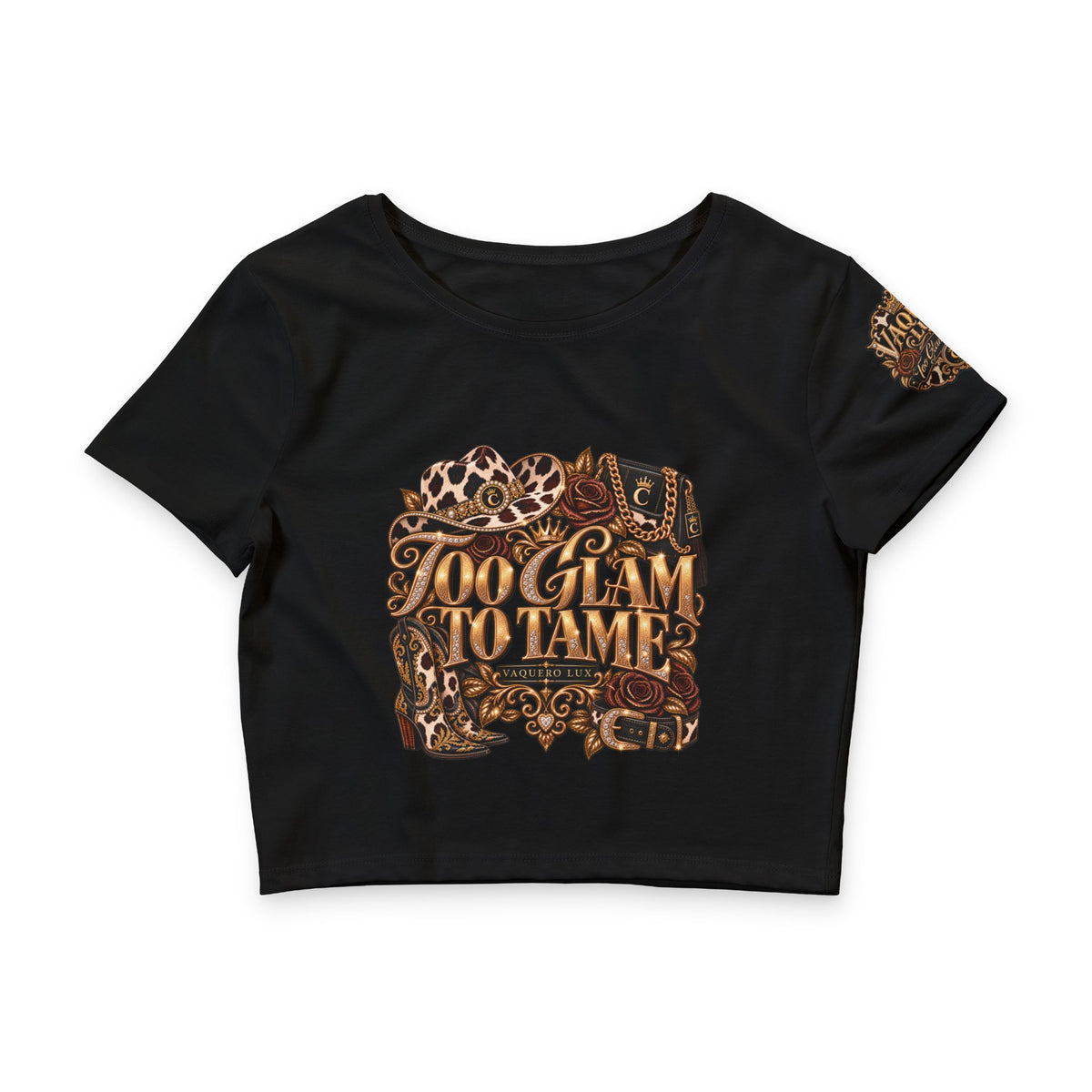 Vaquera Lux – Too Glam to Tame | Women’s Poly-Cotton Crop Tee