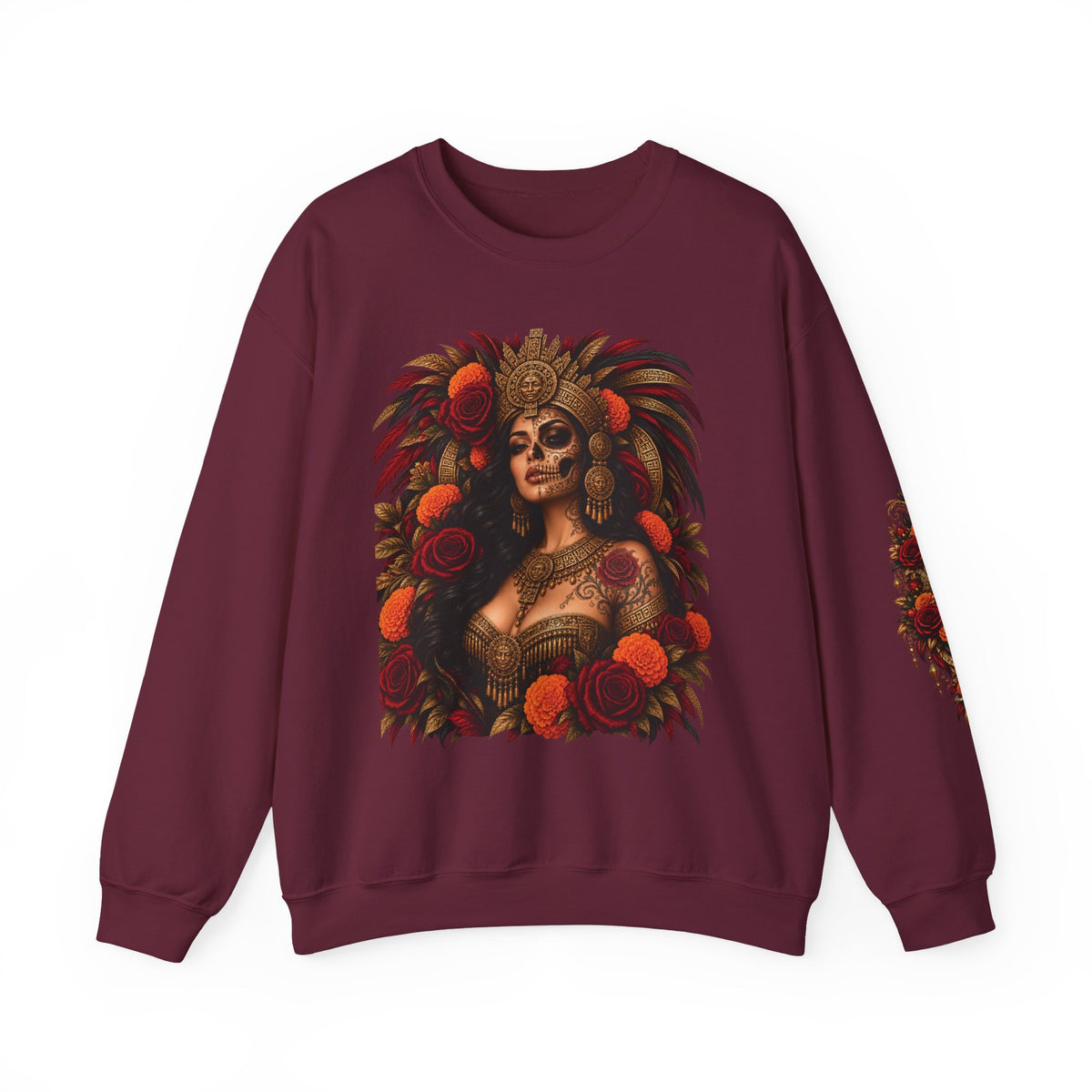 Reina Azteca: Entre Rosas y Cempasúchil | Unisex Heavy Blend™ Crewneck Sweatshirt