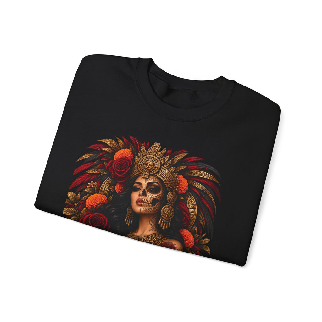 Reina Azteca: Entre Rosas y Cempasúchil | Unisex Heavy Blend™ Crewneck Sweatshirt