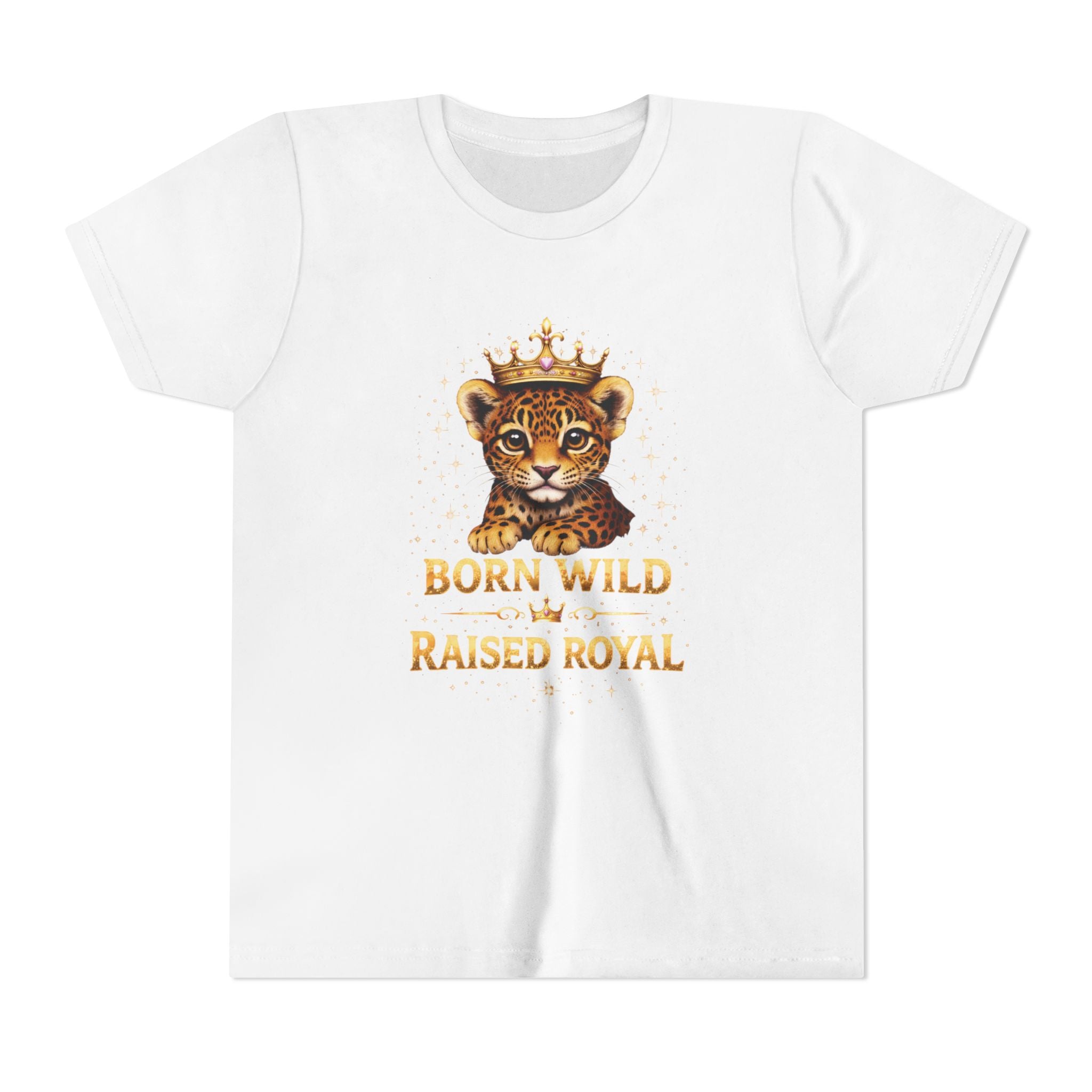 Youth Tee — "Born Wild Raised Royal" Crowned Jaguar Cub Kids T-Shirt