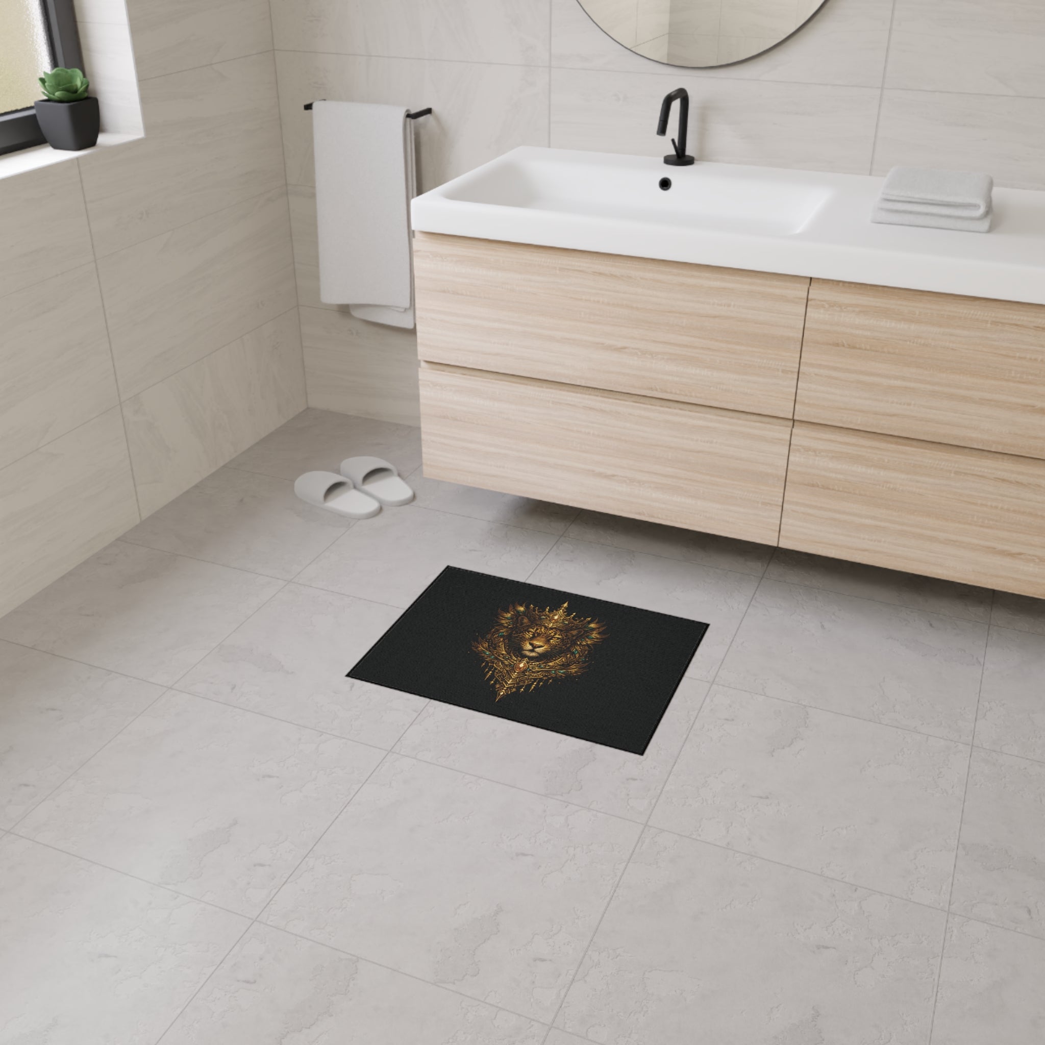 Crowned Jaguar Floor Mat — Regal Decorative Entry Rug