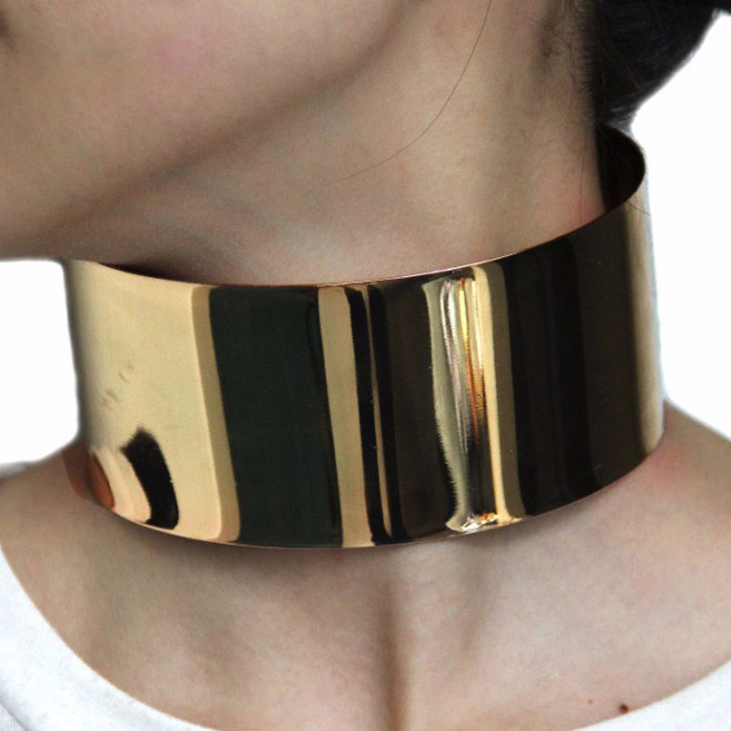 Wide Metal Torque Choker Necklace