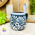 Black with White Clay Mug with Spoon - Taza Espiga con Cuchara