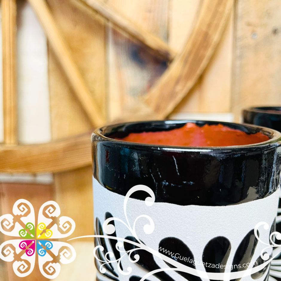 Set of 4 Black with Engobe Espiga Cilindro Tall Cup - Set Clay Cup