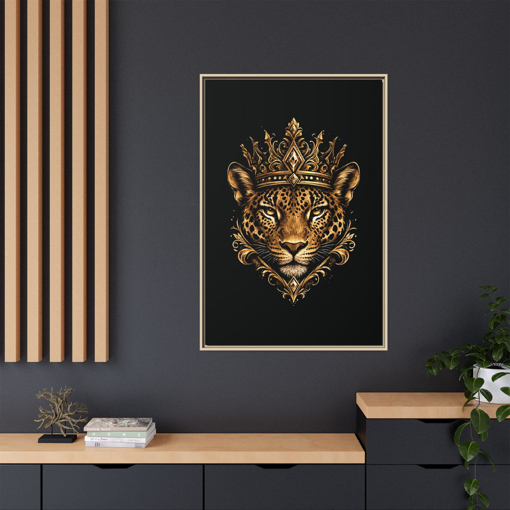 Golden Crowned Jaguar Matte Framed Canvas