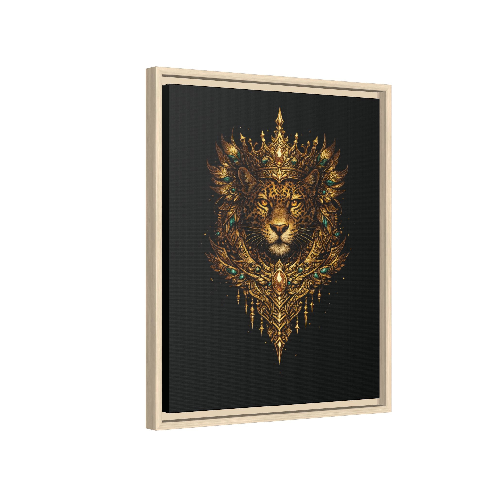 Golden Crowned Jaguar Canvas Art — Gold Crowned Lion Matte Framed Print