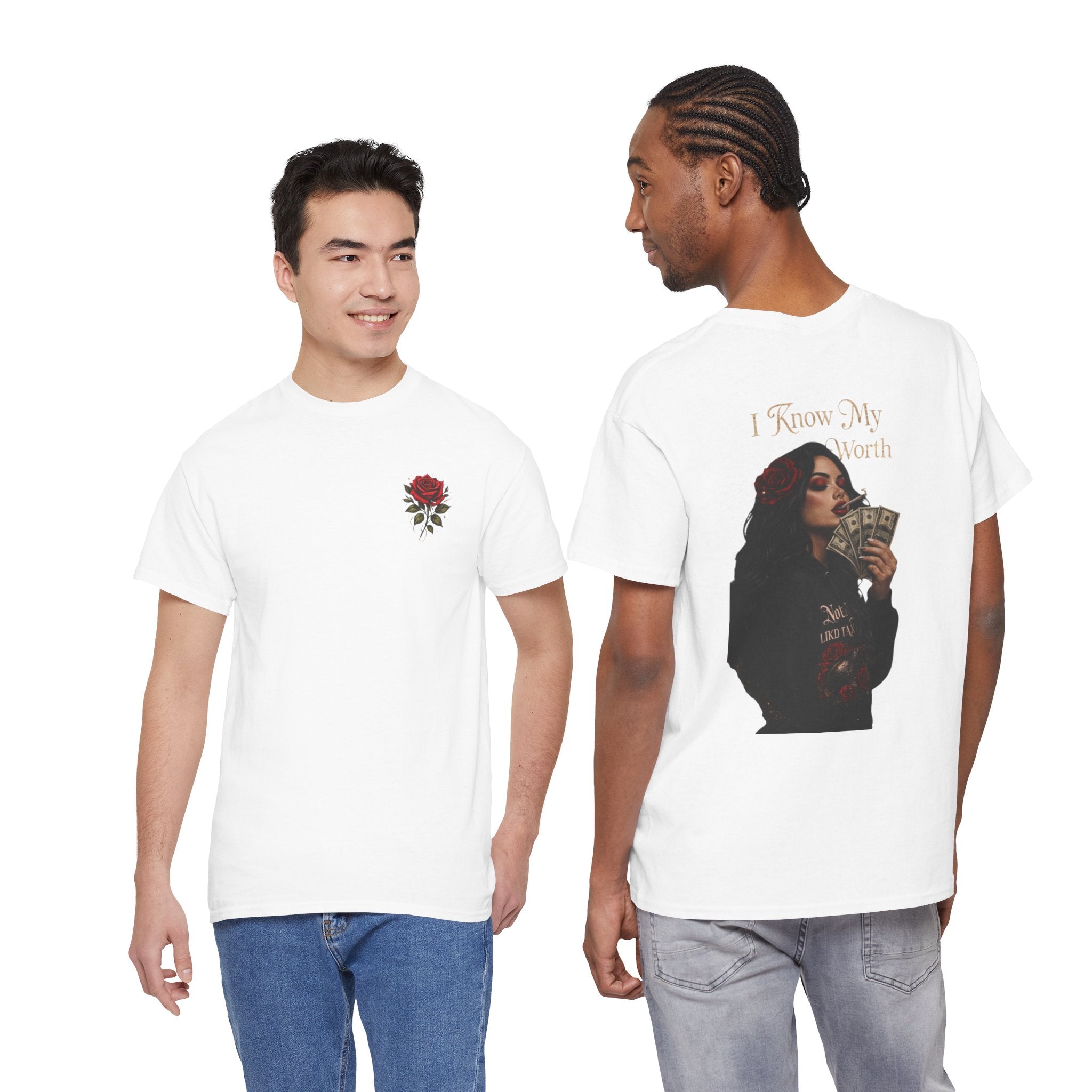 Graphic Tee — 'I Know My Worth' Rose Girl Money Design
