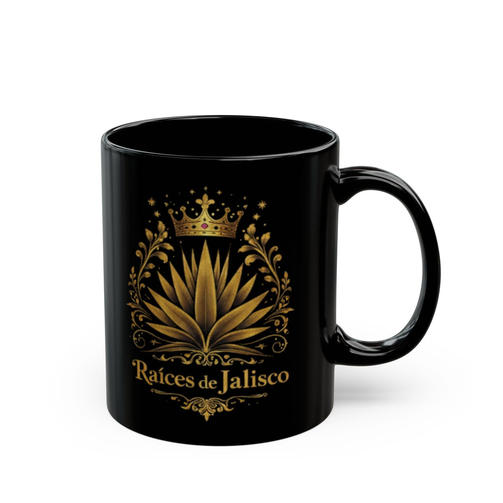 Raíces de Jalisco Black Mug – Gold Agave Crown Coffee Cup (11oz, 15oz)