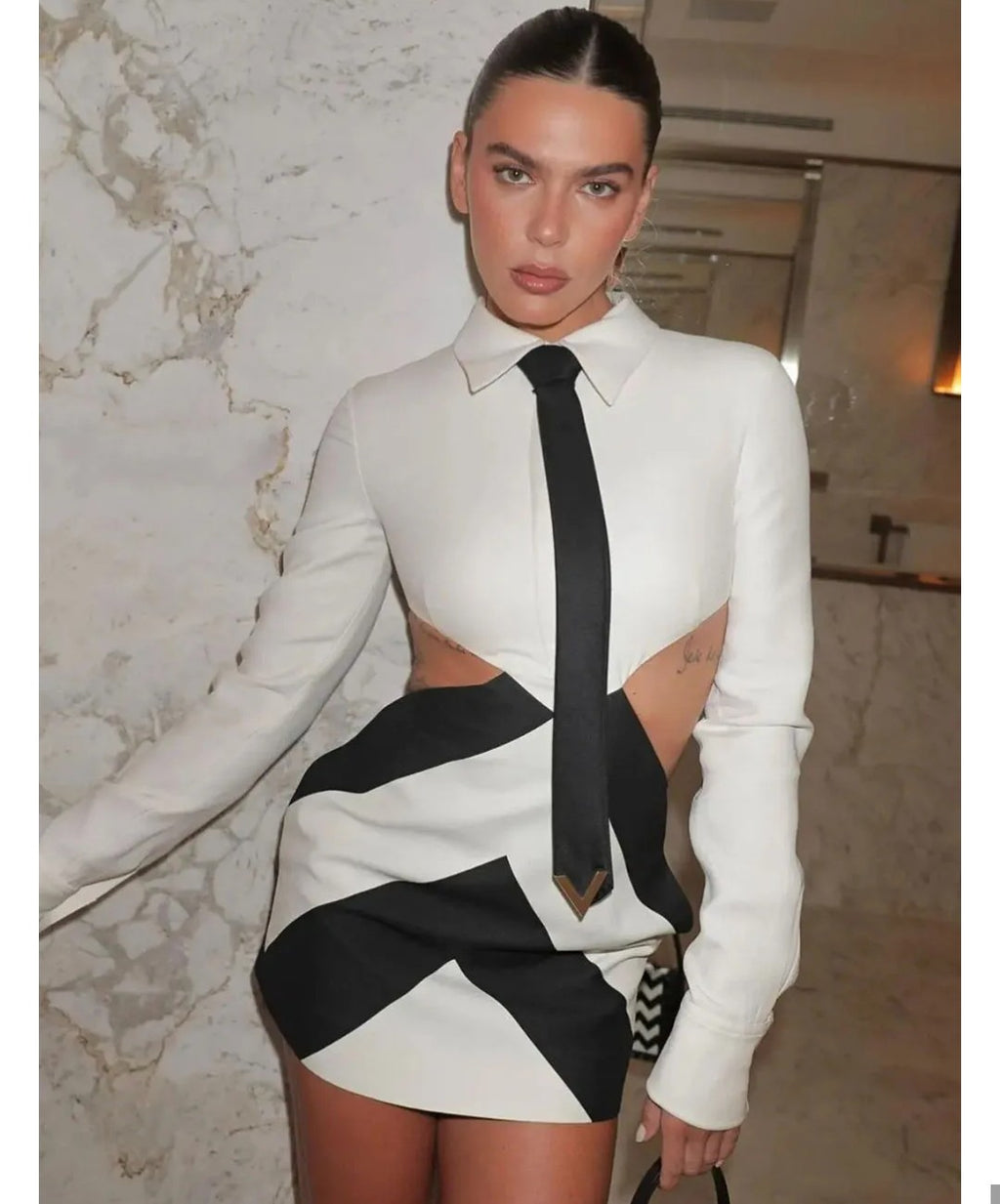 White Tie-Detail Bodycon Mini Dress