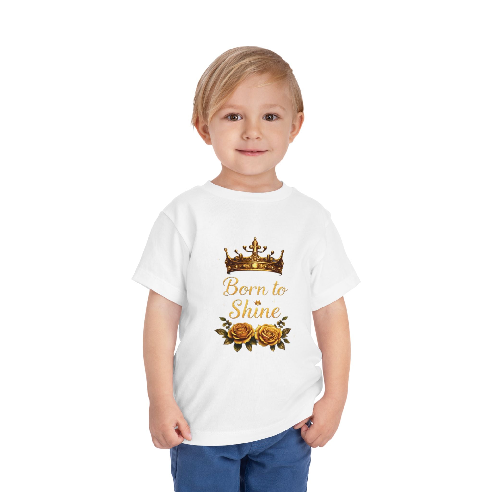 Toddler Tee — "Born to Shine" Gold Crown & Roses Toddler Shirt